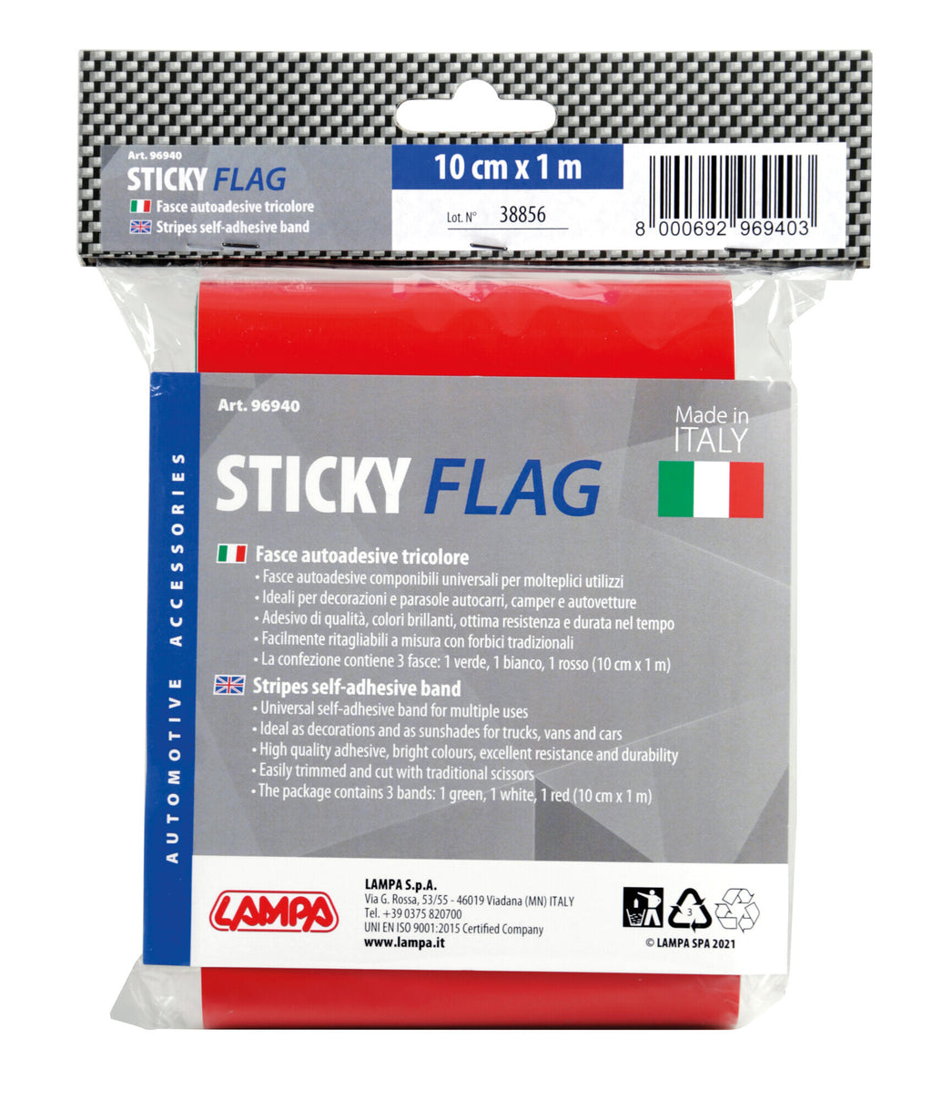 Sticky Maxi-Flag, fascia autoadesiva tricolore Italia - 100x10 cm
