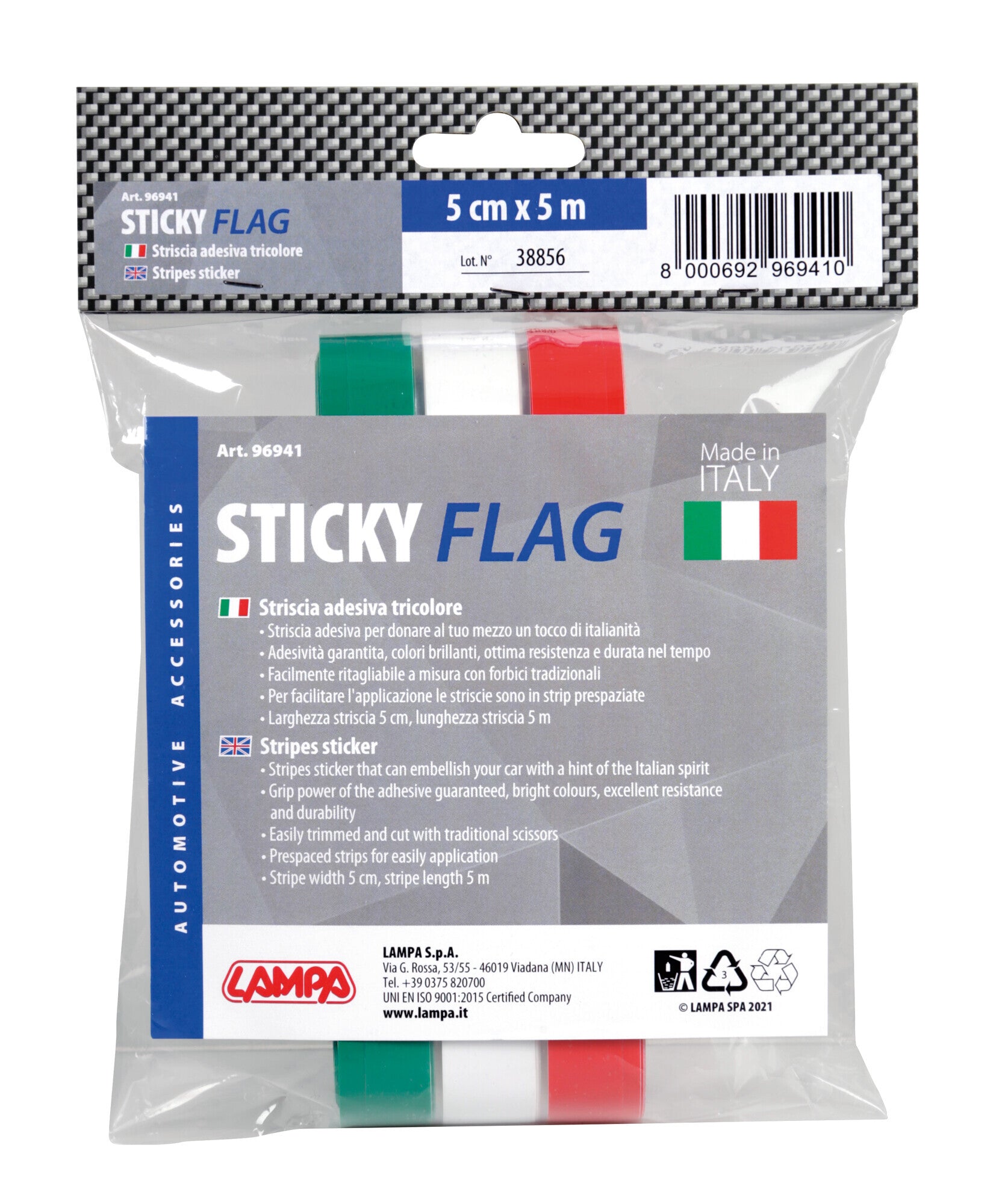 Sticky Flag, striscia tricolore Italia in rotolo - 5x500 cm