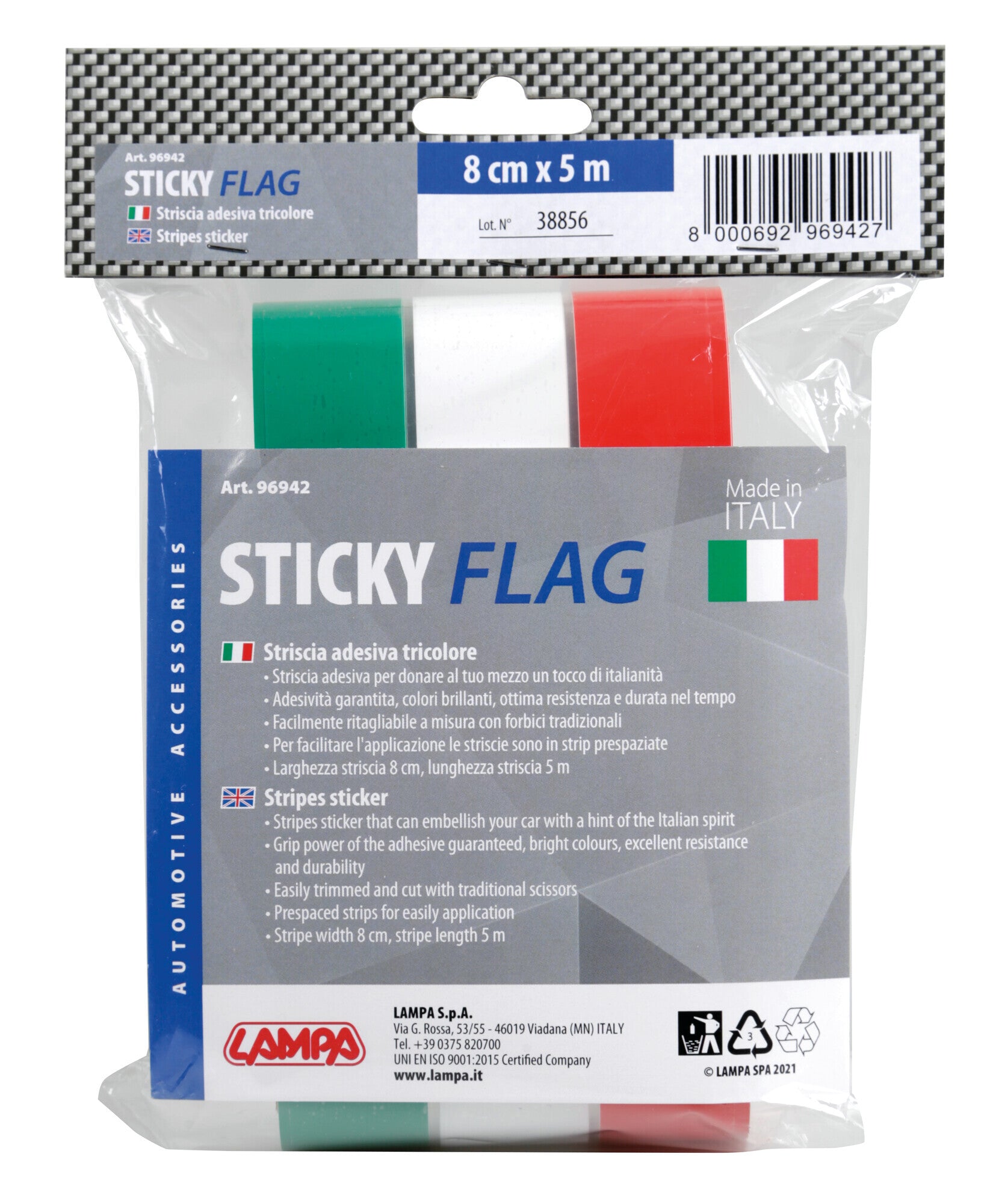 Sticky Flag, striscia tricolore Italia in rotolo - 8x500 cm