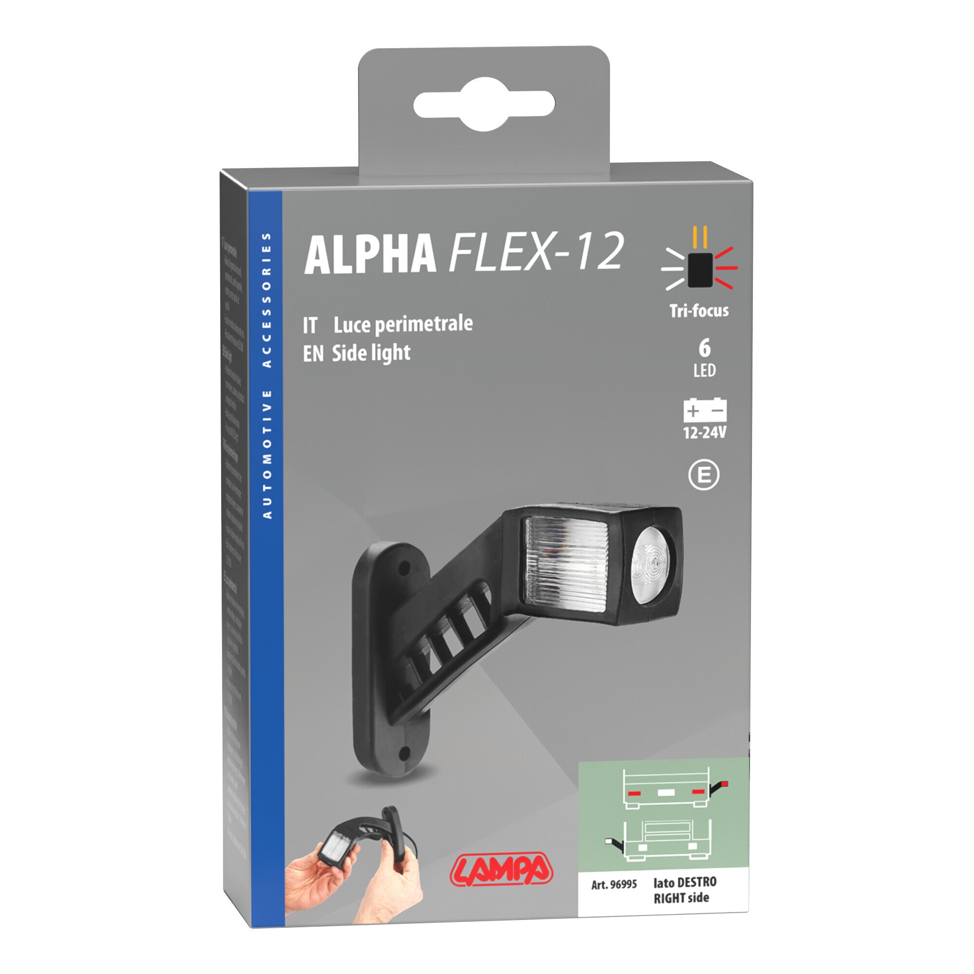 Alpha Flex 12, luce ingombro - 6 Led - 12/24V - Destra