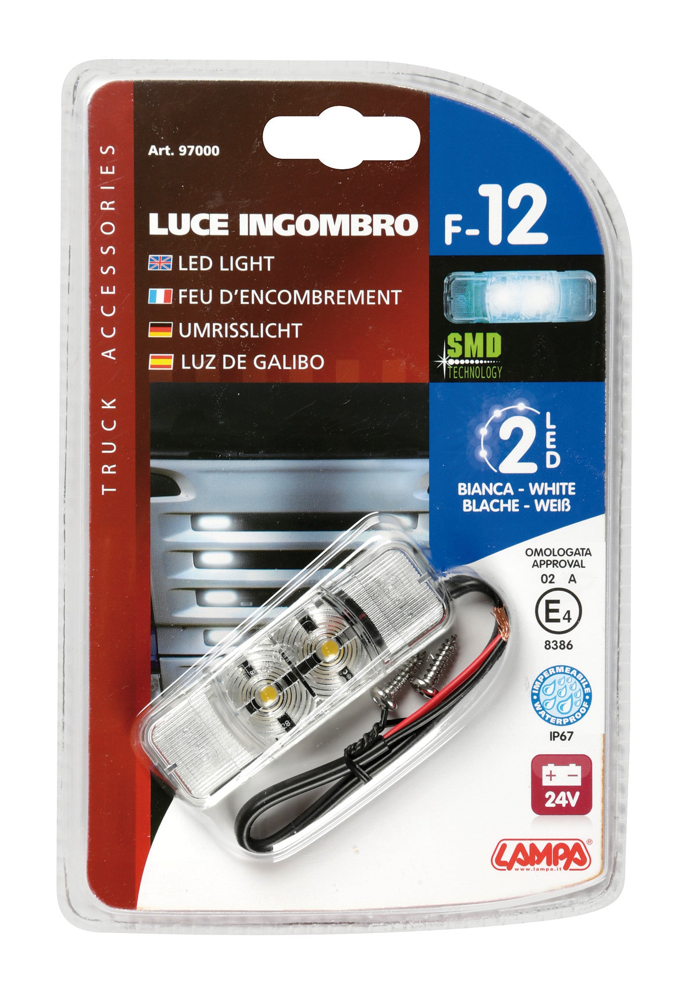 Luce ingombro - 2 Led - 24V - Bianco