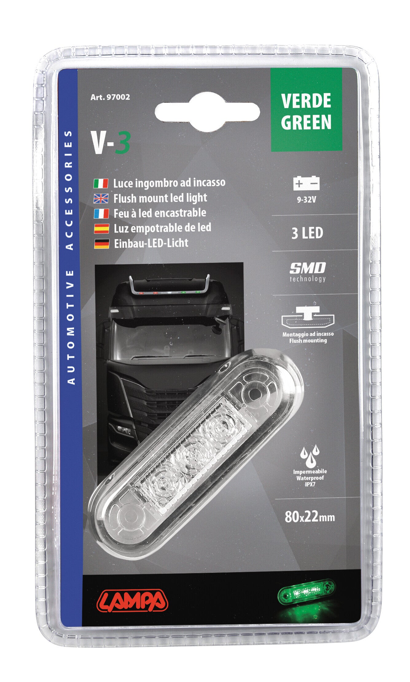 Luce decorativa - 3 Led - 12/24V - Verde