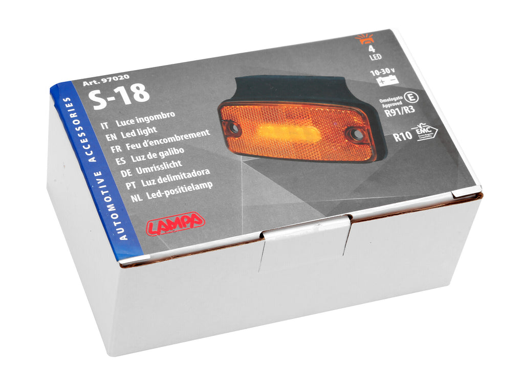 Luce ingombro con catarifrangente e staffa - 4 Led - 12/24V - Arancio