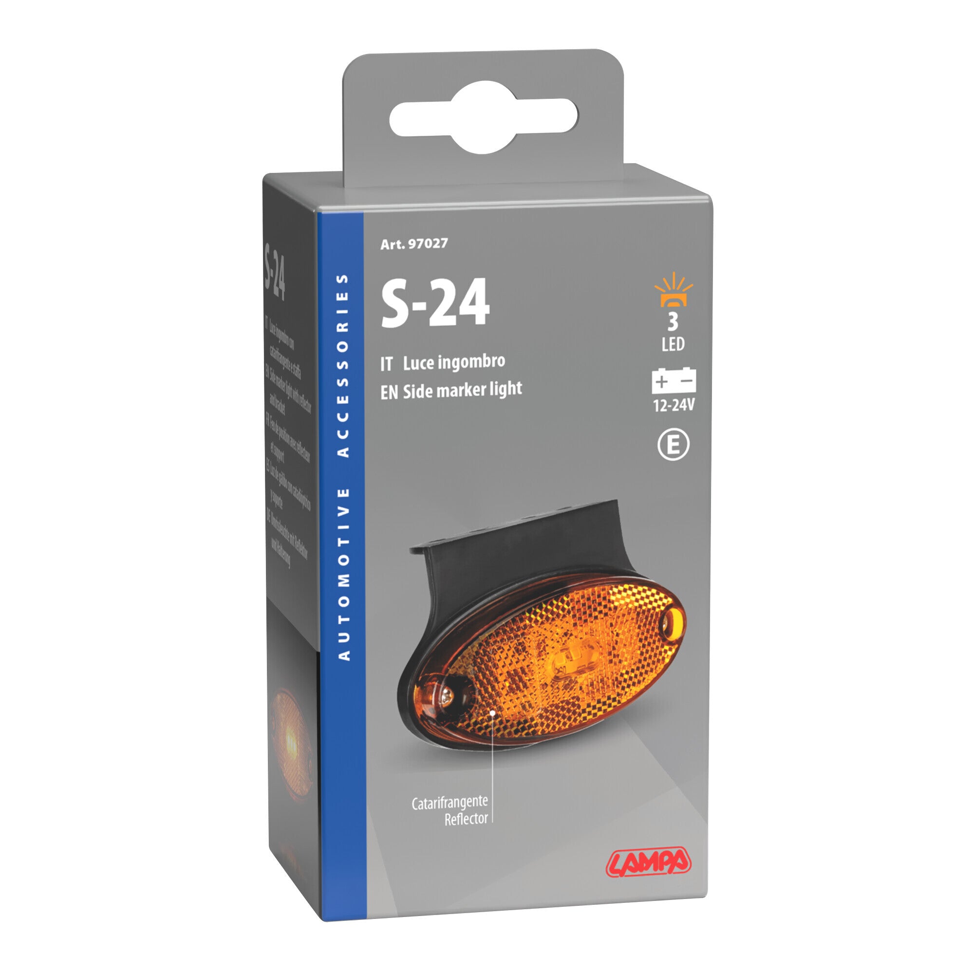 Luce ingombro con catarifrangente e staffa - 3 Led - 12/24V - Arancio