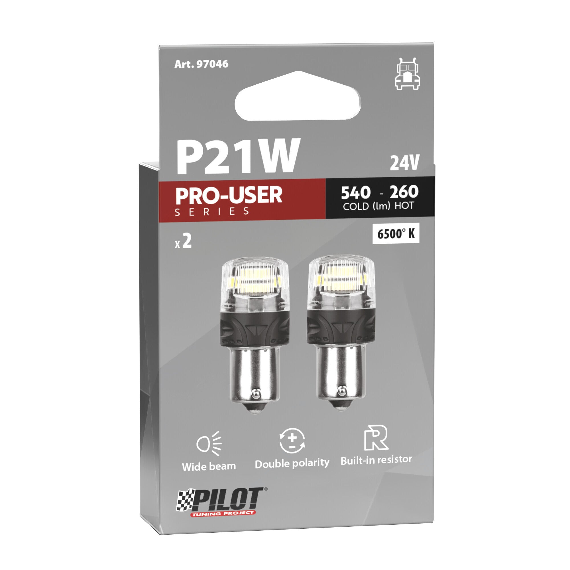 24V Pro-User Series - (P21W) - BA15s - 2 pz - Scatola - Bianco - Doppia polarità - Resistenza incorporata