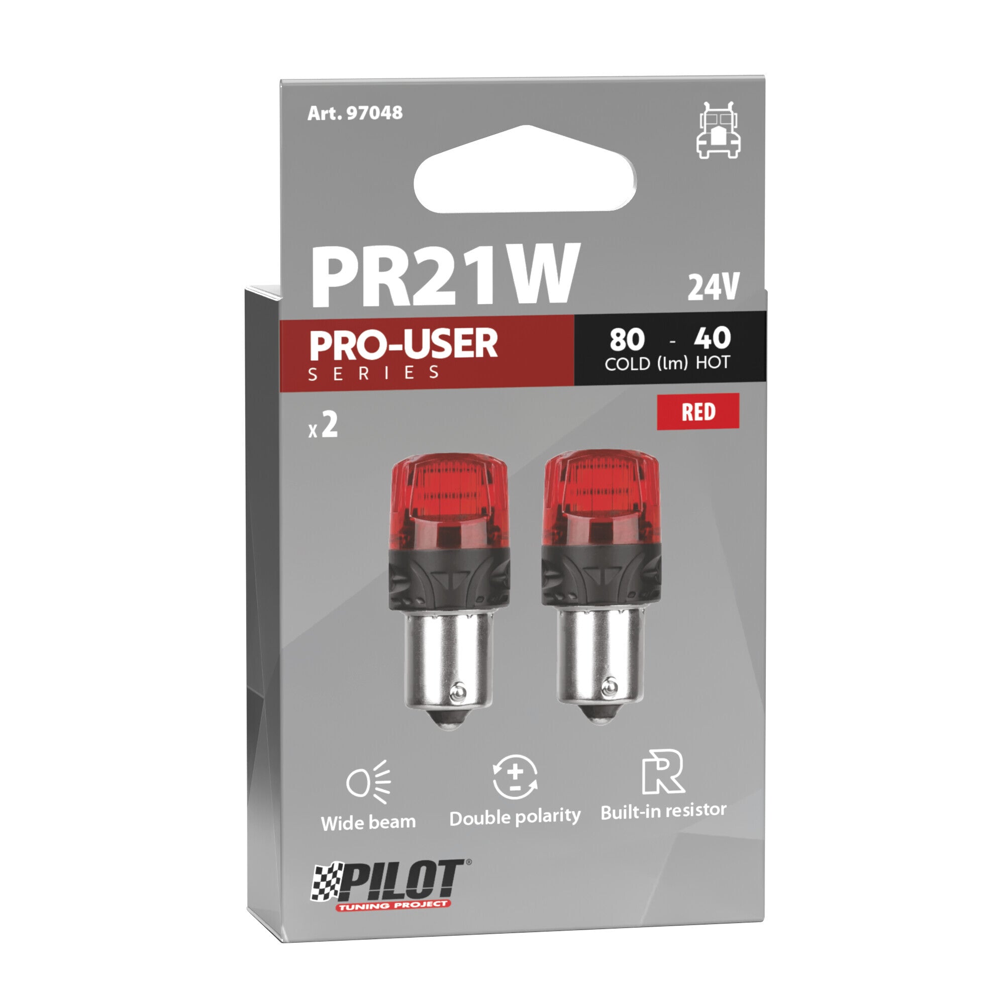 24V Pro-User Series - (PR21W) - BAW15s - 2 pz - Scatola - Rosso - Doppia polarità - Resistenza incorporata