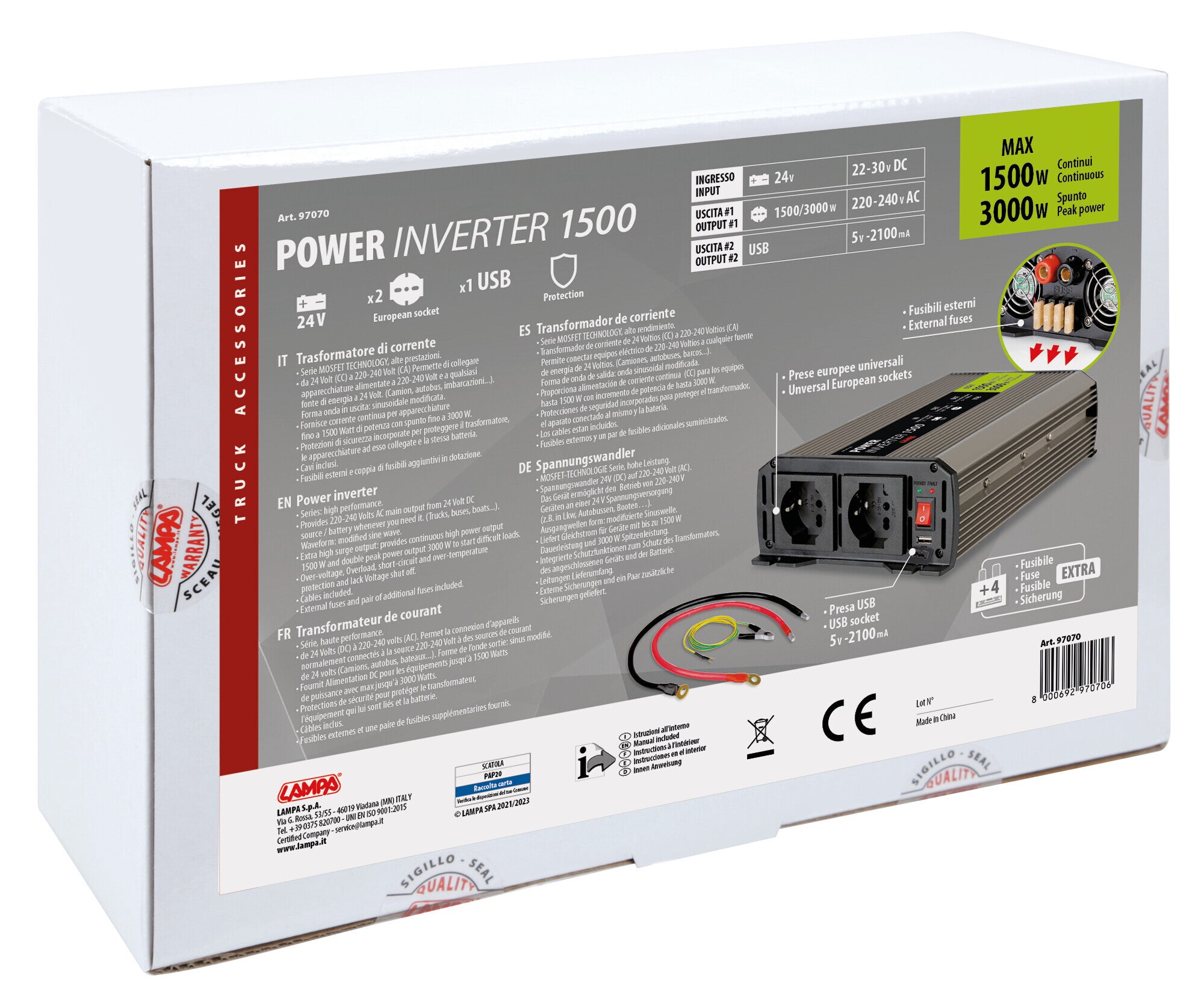 Power Inverter 1500, trasformatore 24V > 220V