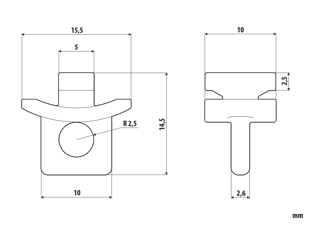 F-2, set 10 fermi per binario tipo "U" - 6 mm