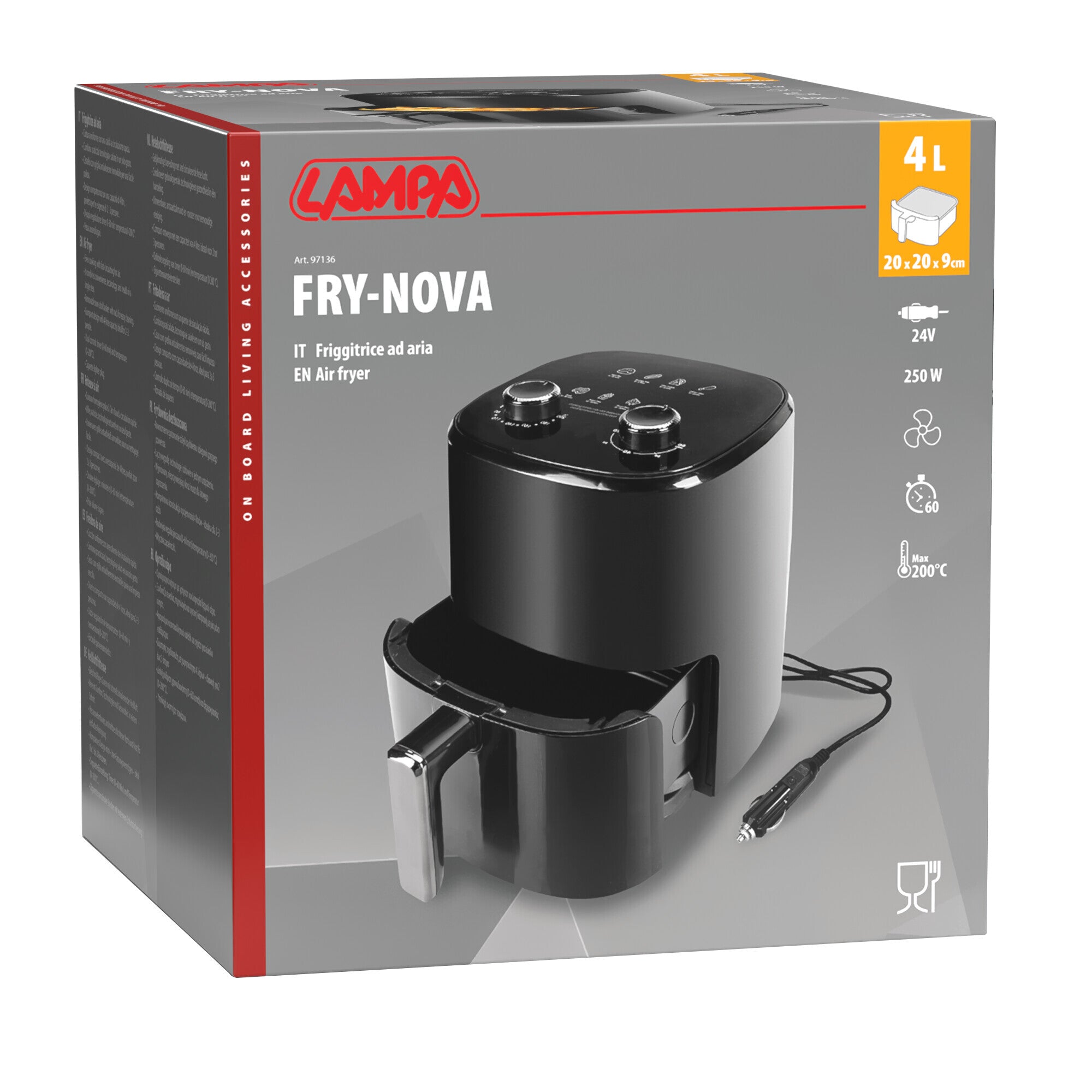 Fry-Nova, friggitrice ad aria - 4 L - 24V - 250W - 10A