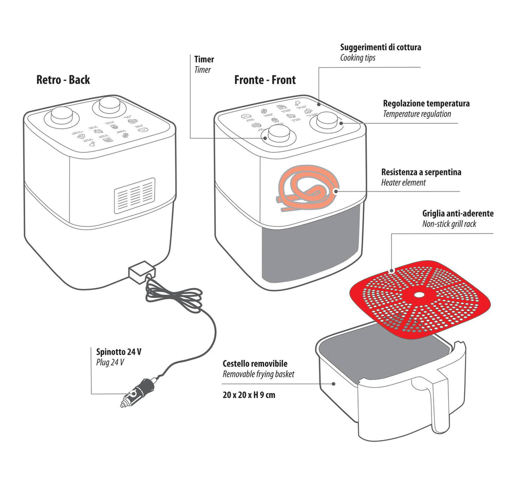 Fry-Nova, friggitrice ad aria - 4 L - 24V - 250W - 10A
