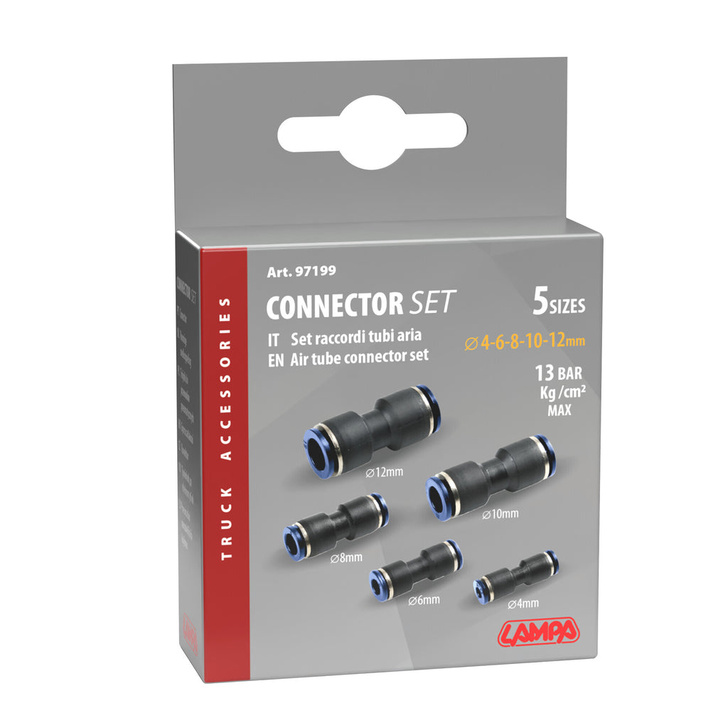 Raccordi tubi aria, set da 5 pz - Ø 4, 6, 8, 10, 12 mm