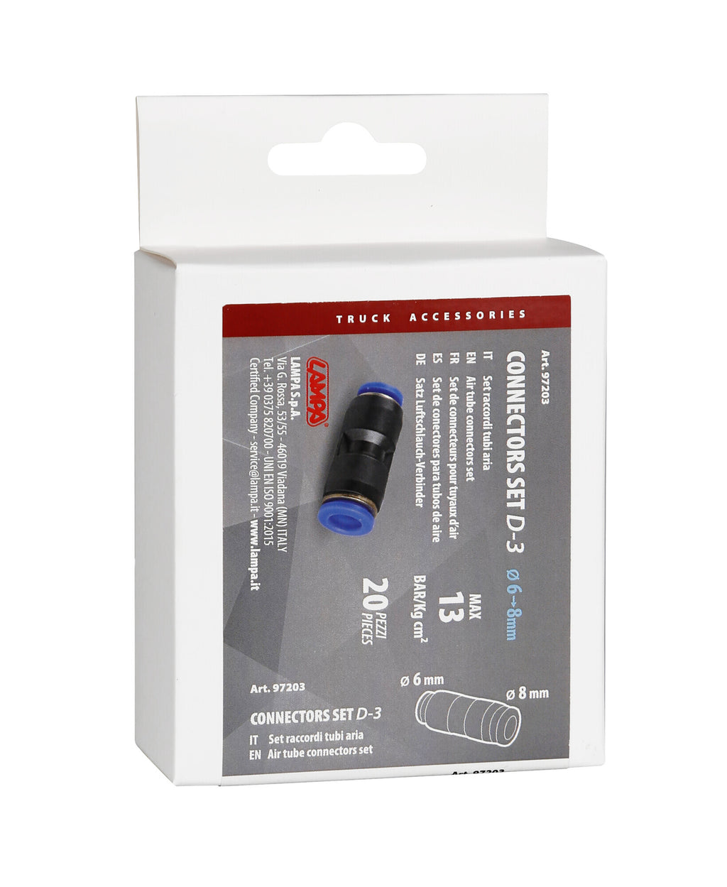 D-3, Adattatore tubi aria, set 20 pz - Ø 6>8 mm