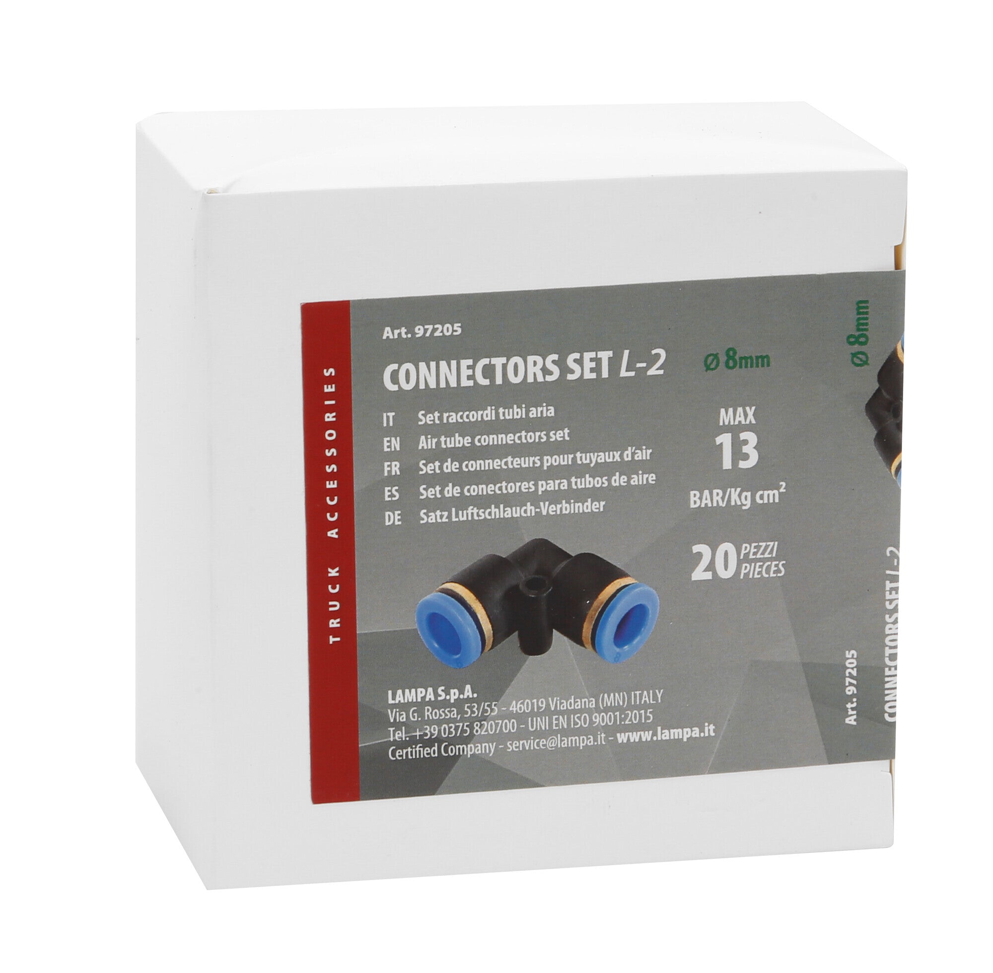 L-2, Raccordi a 90° per tubi aria, set 20 pz - Ø 8 mm