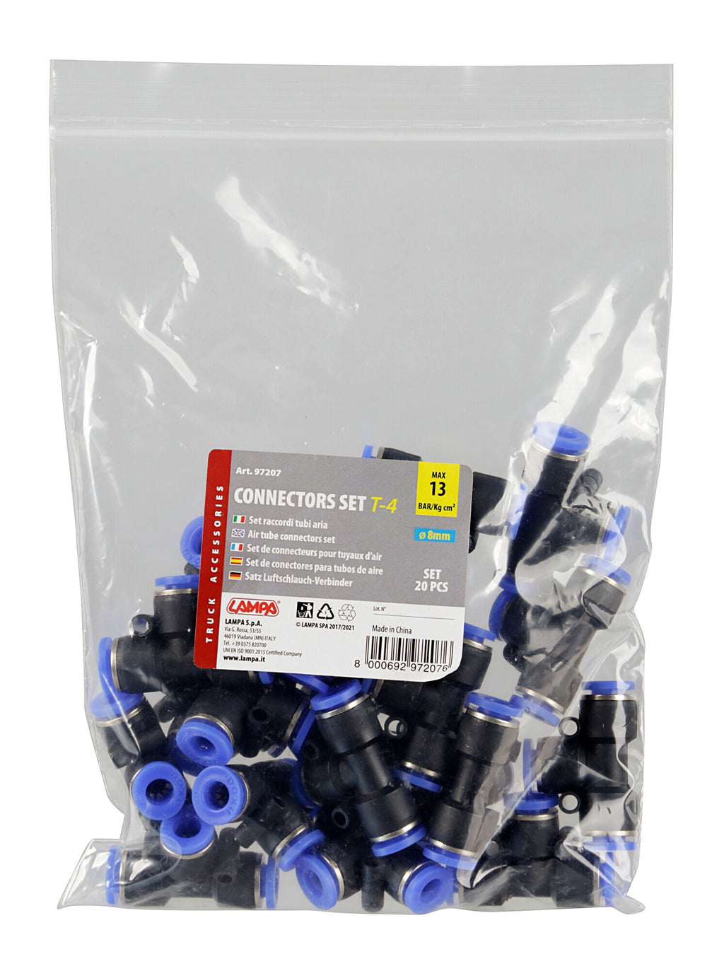 T-4, raccordo tubi aria, set 20 pz - Ø 8 mm