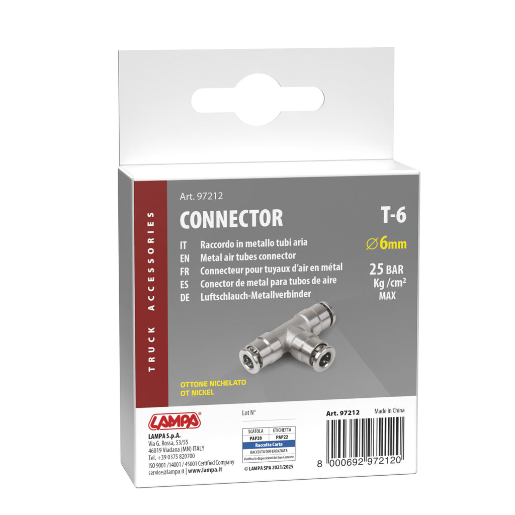 T-6, Raccordo in metallo, per tubi aria - Ø 6 mm