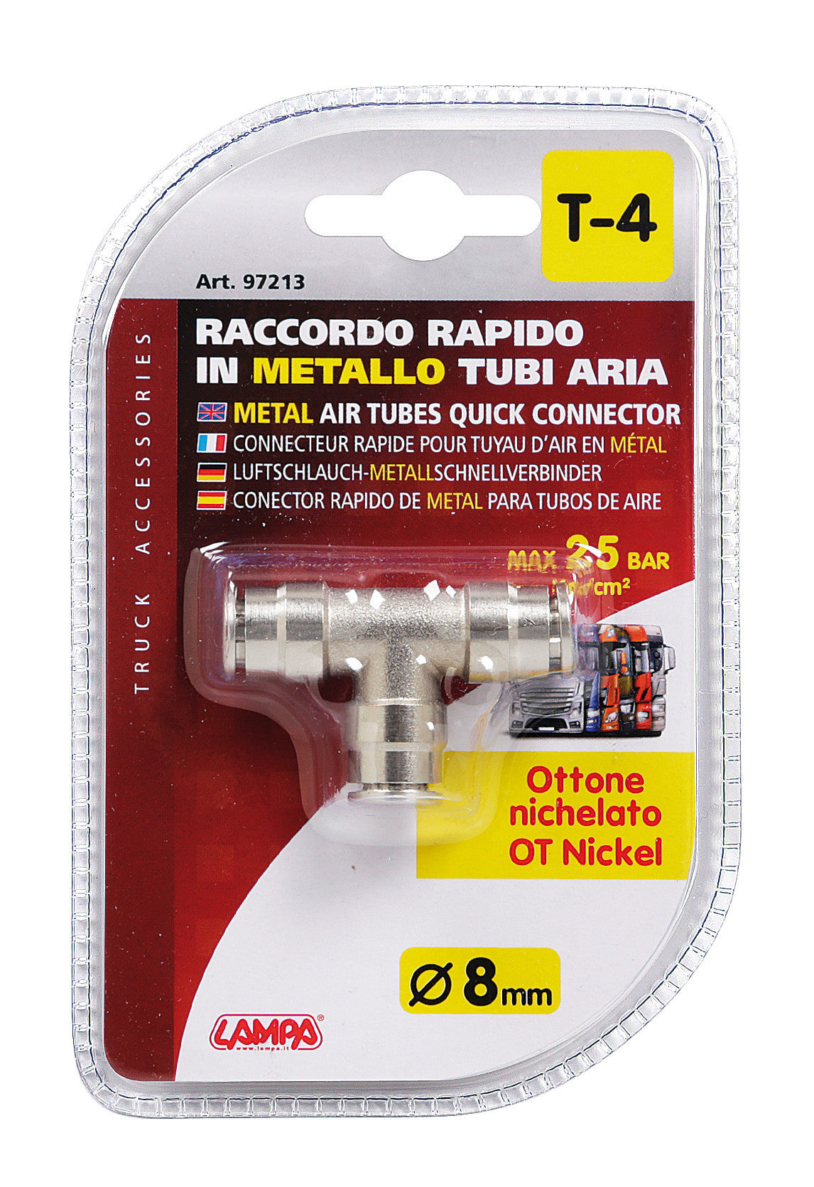 T-4, Raccordo in metallo, per tubi aria - Ø 8 mm