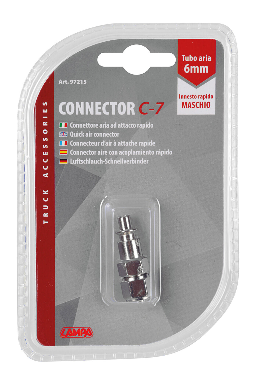 C-7, connettore aria per tubo Ø 6 mm ad attacco rapido maschio