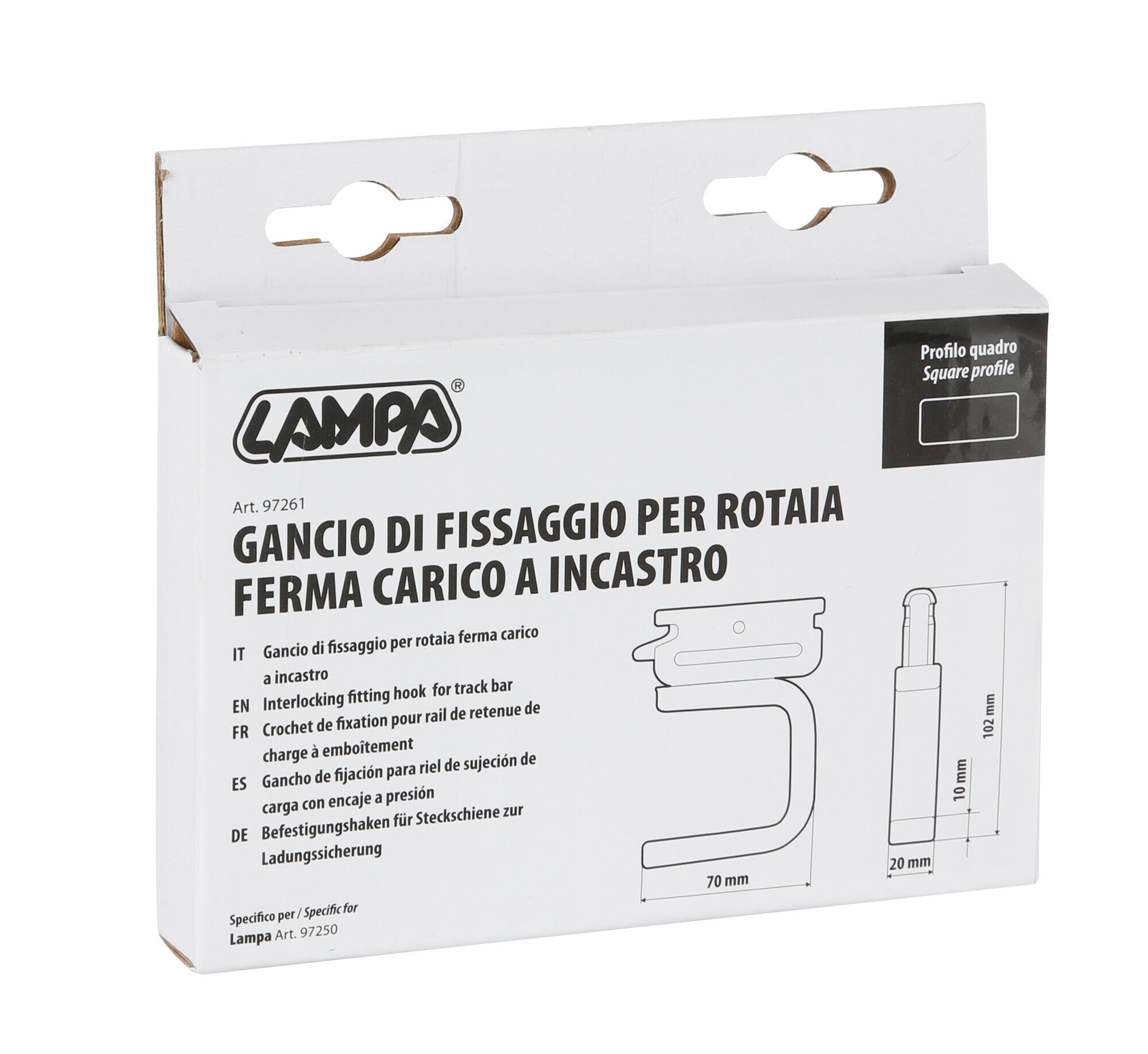 Gancio di fissaggio per rotaia ferma carico a incastro - Profilo quadro