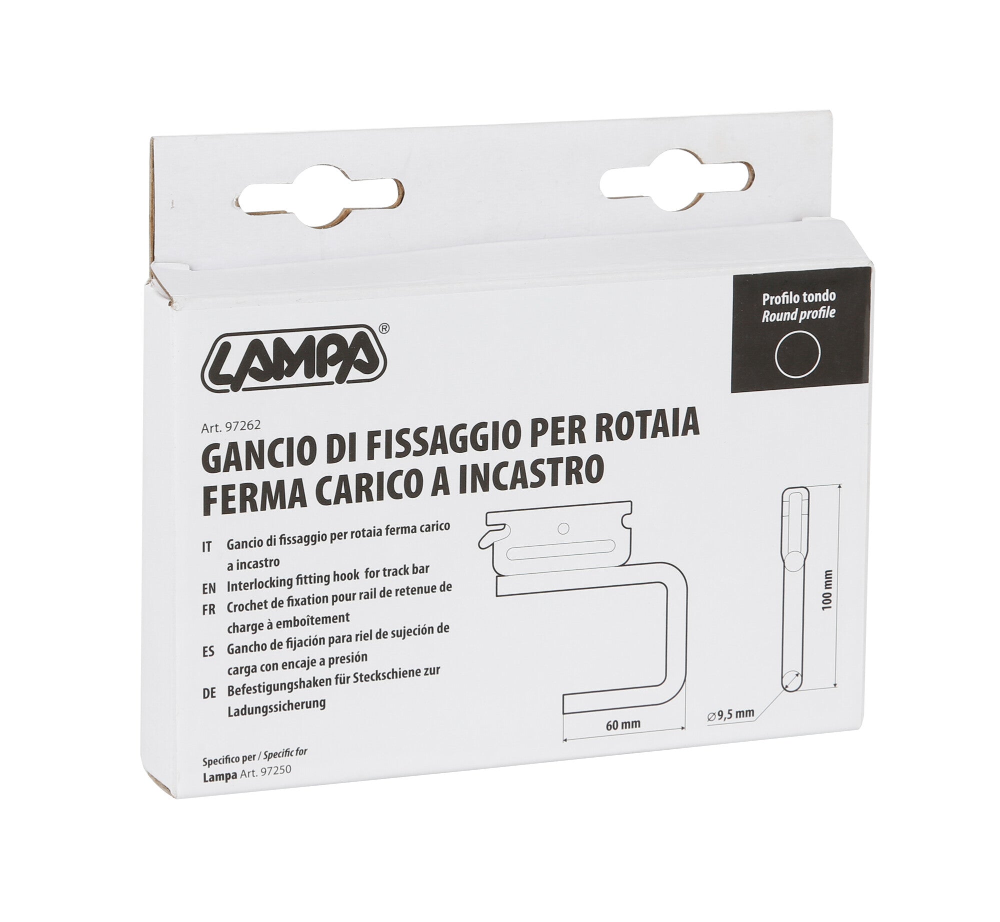 Gancio di fissaggio per rotaia ferma carico a incastro - Profilo tondo