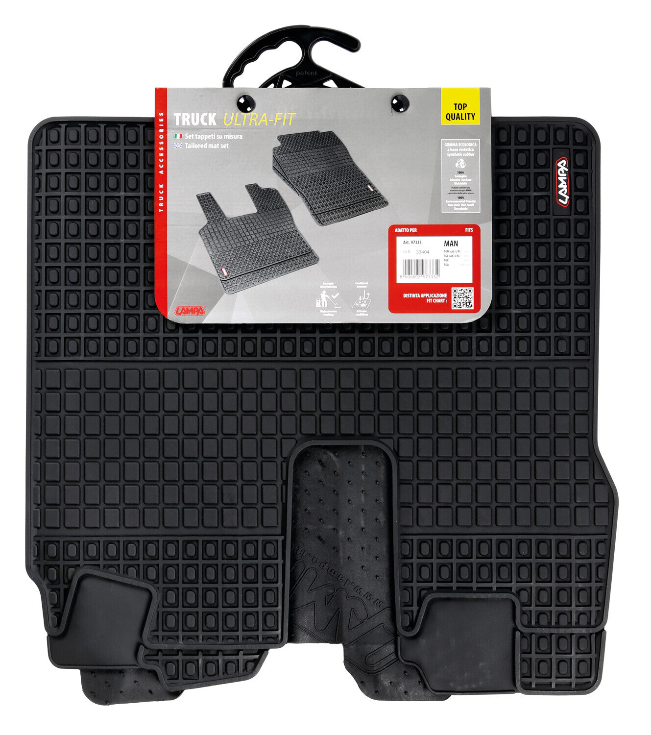 Coppia tappeti su misura in Eco Gomma - compatibile per Man TGA (03/99>05/10) - Man TGL (05/05>10/21) cabina L/XL - Man TGM (10/05>10/21) cabina L/XL - Man TGX (09/07>10/21) - Man TGL (11/21>) cabina L/XL - Man TGM (11/21>) cabina L/XL - Man TGX (11/21>)