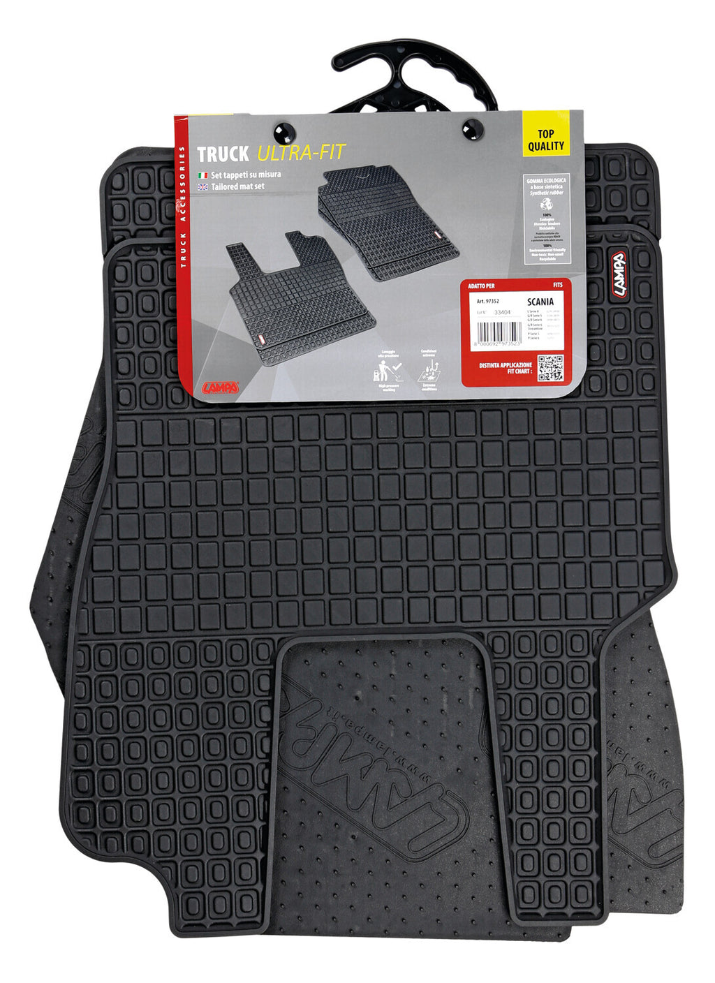 Coppia tappeti su misura in Eco Gomma - compatibile per Scania G Serie 5 (03/04>08/09) - Scania G Serie 6 (09/09>08/13) - Scania G Serie 6 - Streamline (09/13>12/17) - Scania L Serie 4 (02/95>09/04) - Scania P Serie 5 (09/04>11/11) - Scania P Serie 6 (...