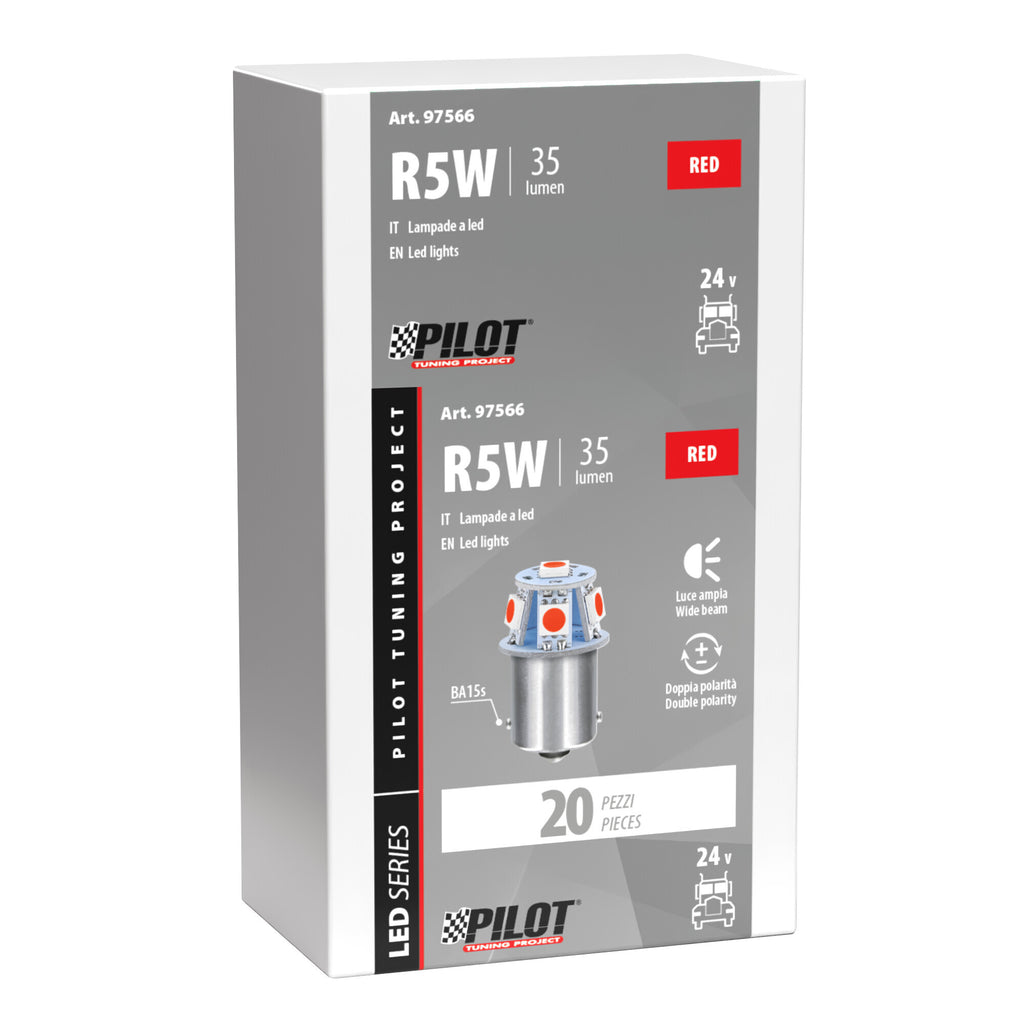 24V Led Series - 6 SMD x 1 chip - (R5W) - BA15s - 20 pz - Scatola - Rosso - Doppia polarità