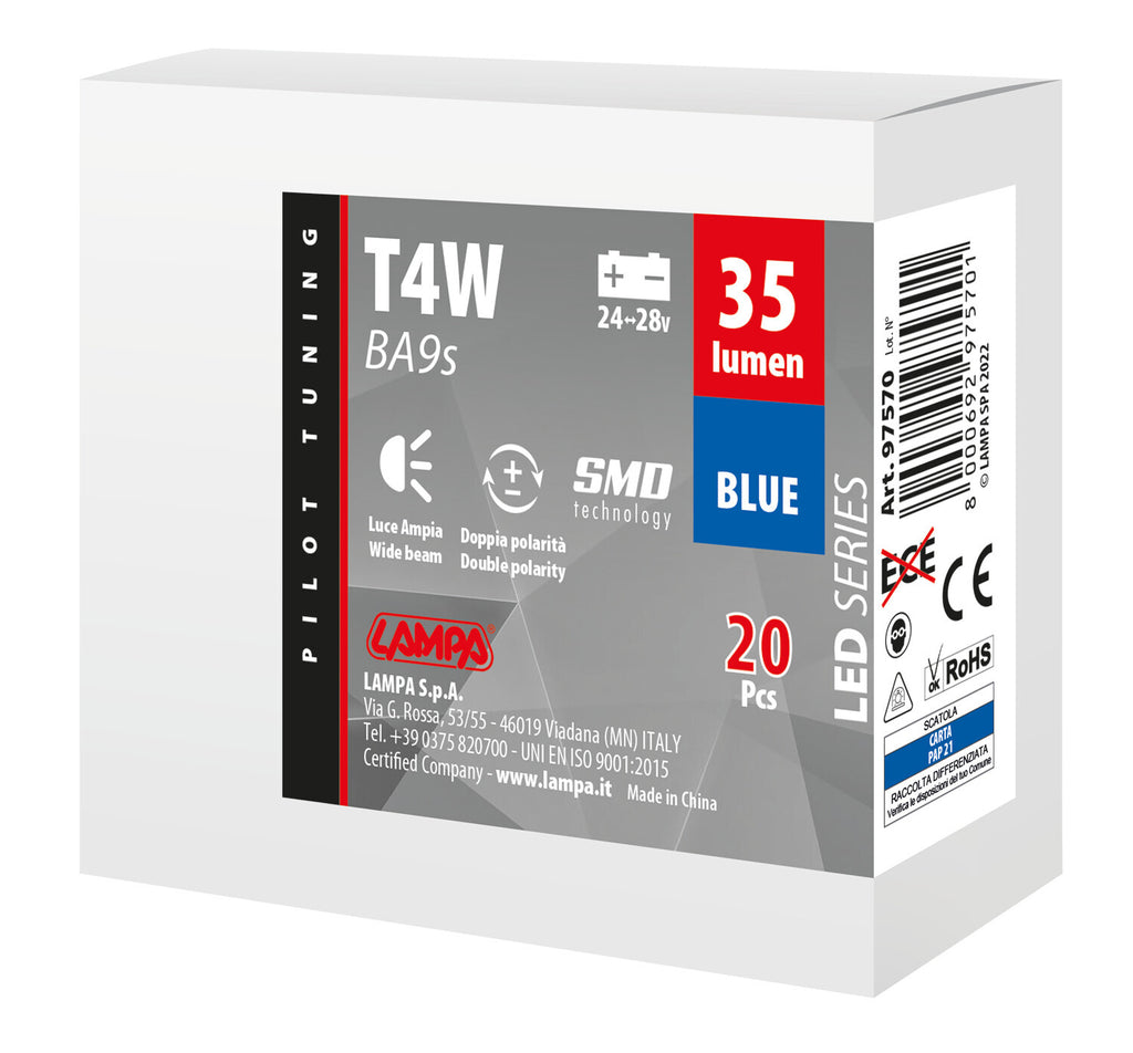 24V Led Series - 5 SMD x 1 chip - (T4W) - BA9s - 20 pz - Scatola - Blu - Doppia polarità