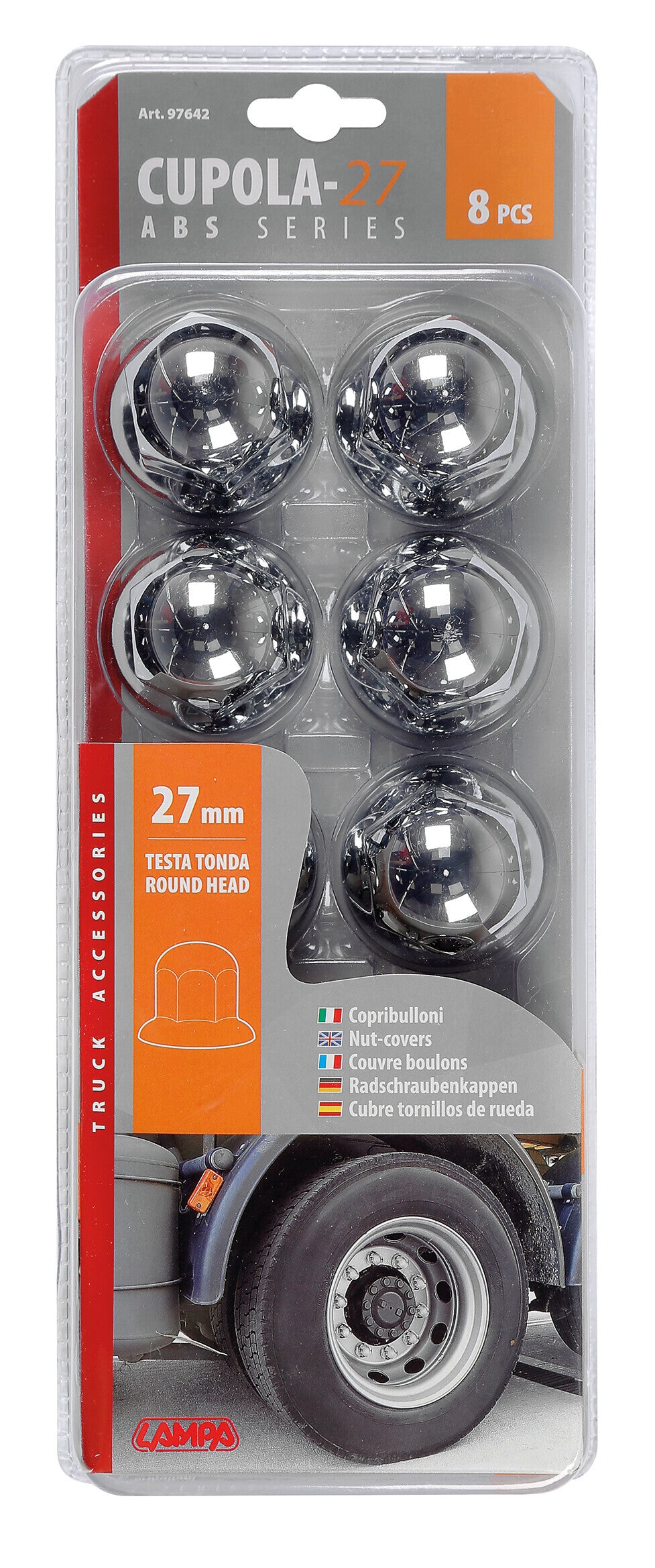 Copribulloni cromati in ABS - Ø 27 mm - Set 8 pz