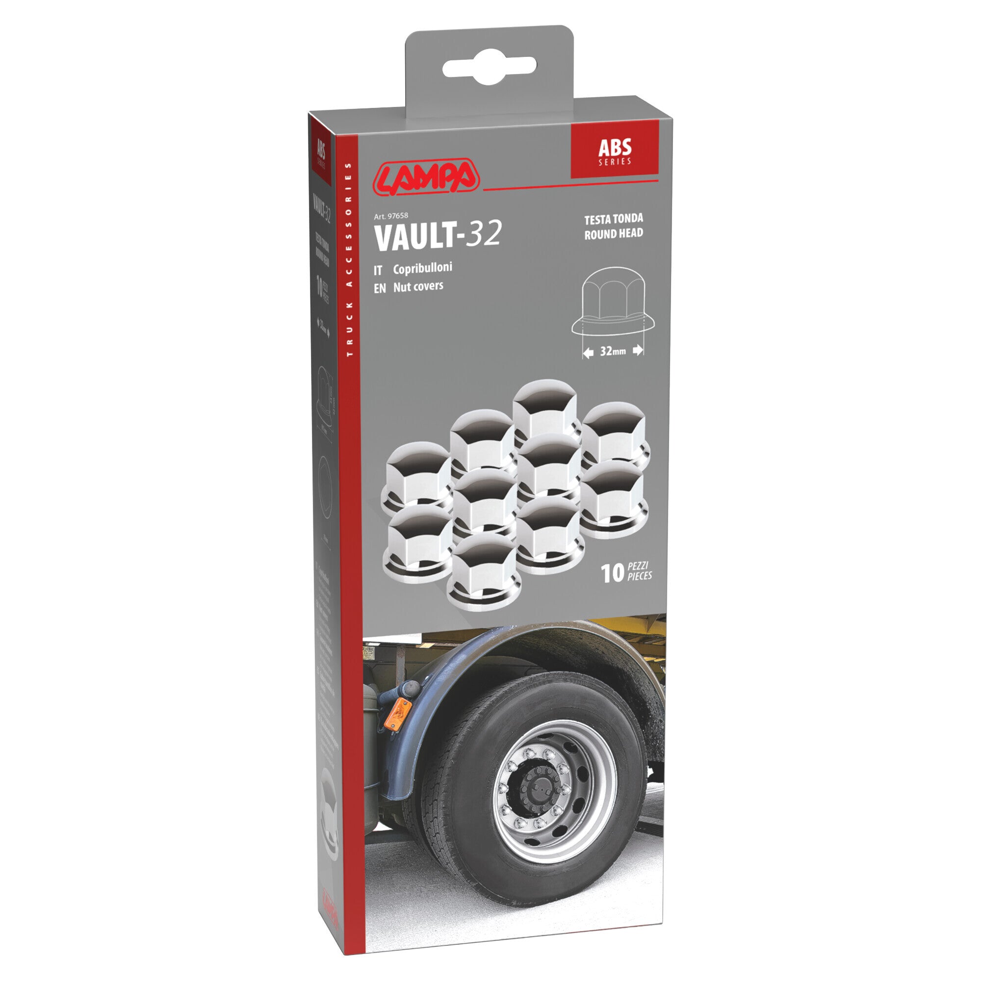 Set 10 copribulloni cromati in ABS - Ø 32 mm