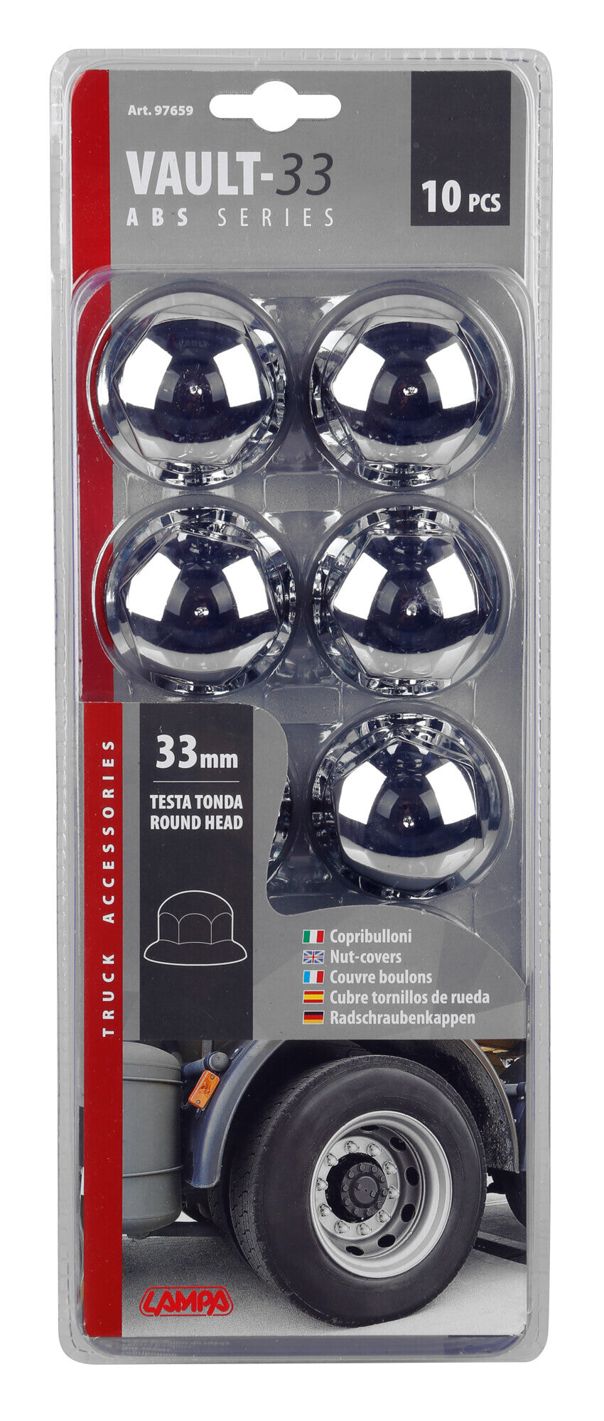 Set 10 copribulloni cromati in ABS - Ø 33 mm