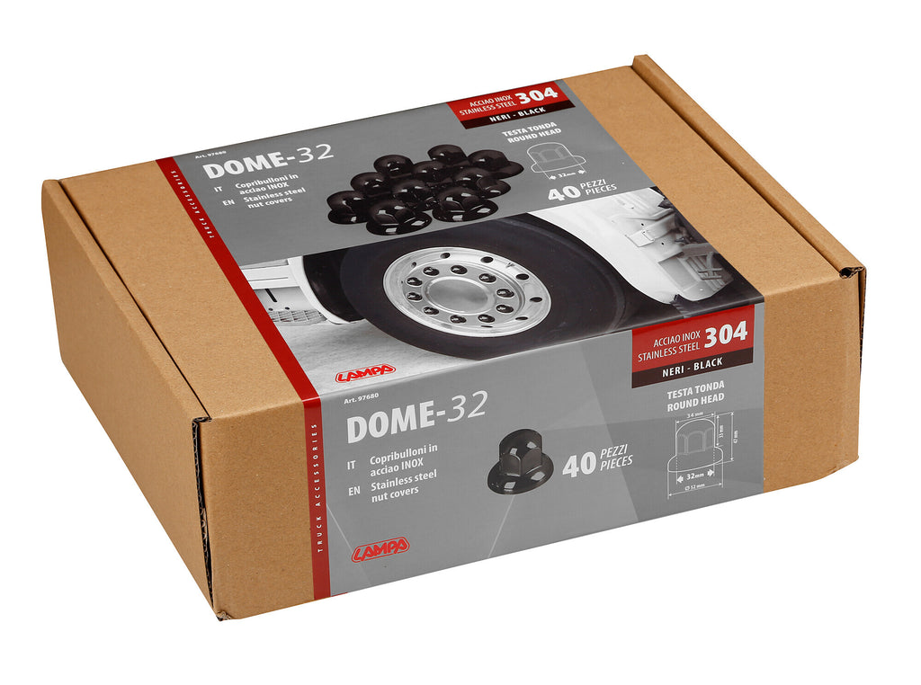 Dome, Set 40 copribulloni testa tonda in acciaio inox - Ø 32 mm - Nero