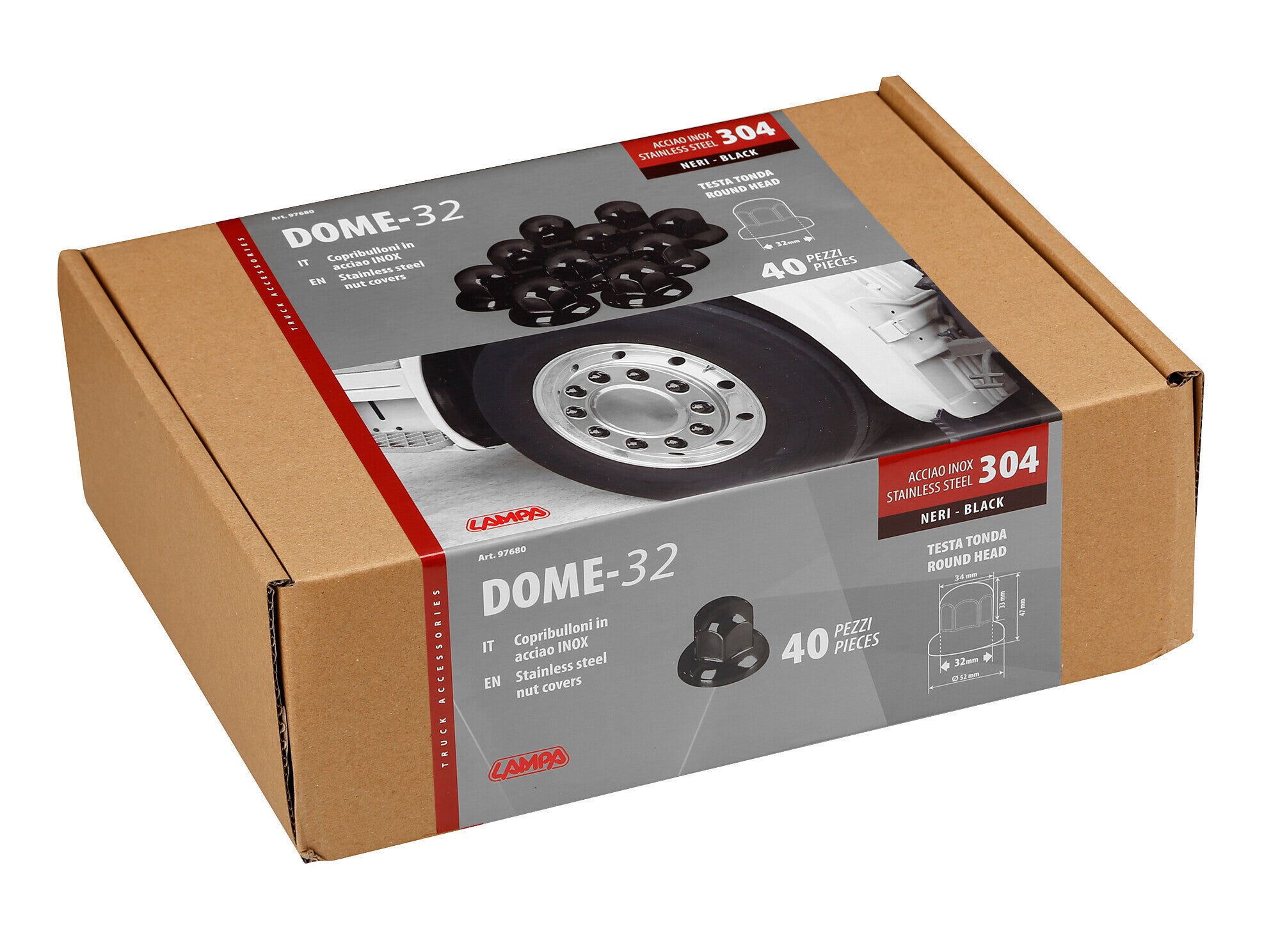 Dome, Set 40 copribulloni testa tonda in acciaio inox - Ø 32 mm - Nero