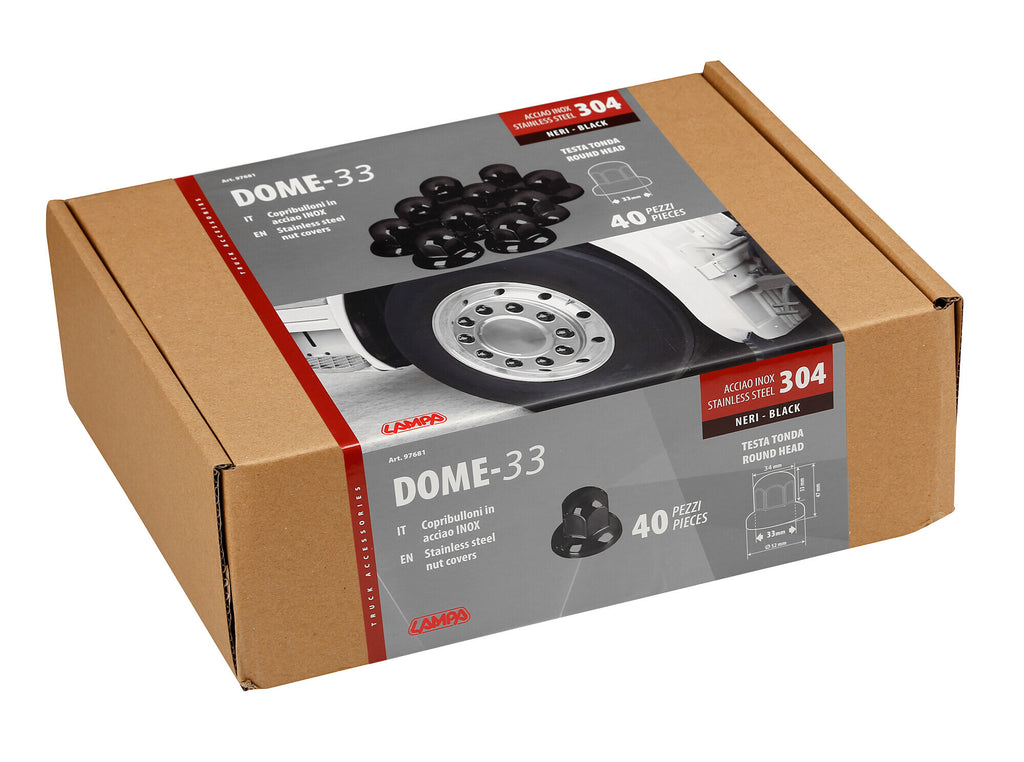 Dome, Set 40 copribulloni testa tonda in acciaio inox - Ø 33 mm - Nero