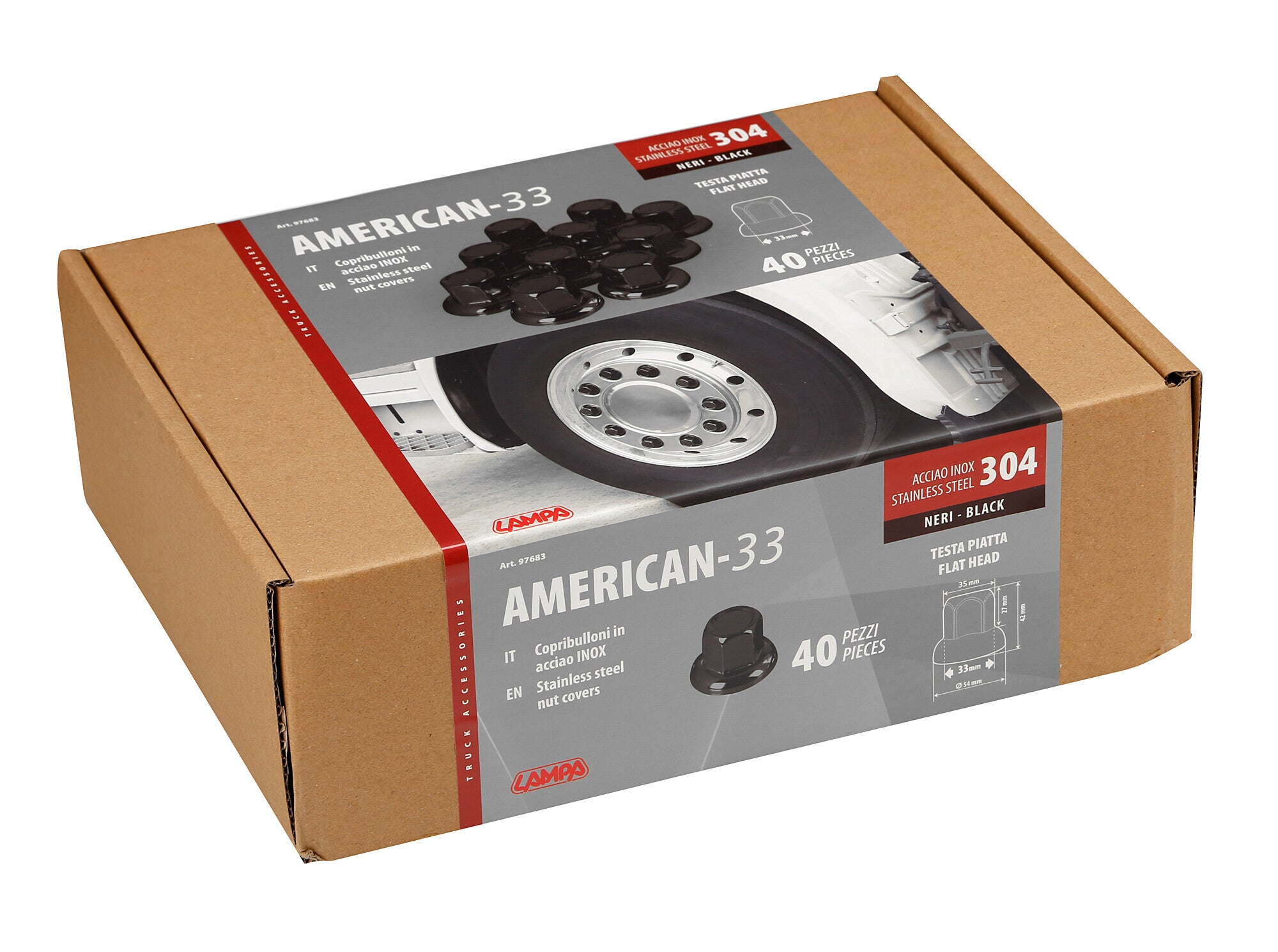 American, Set 40 copribulloni testa piatta in acciaio inox - Ø 33 mm - Nero