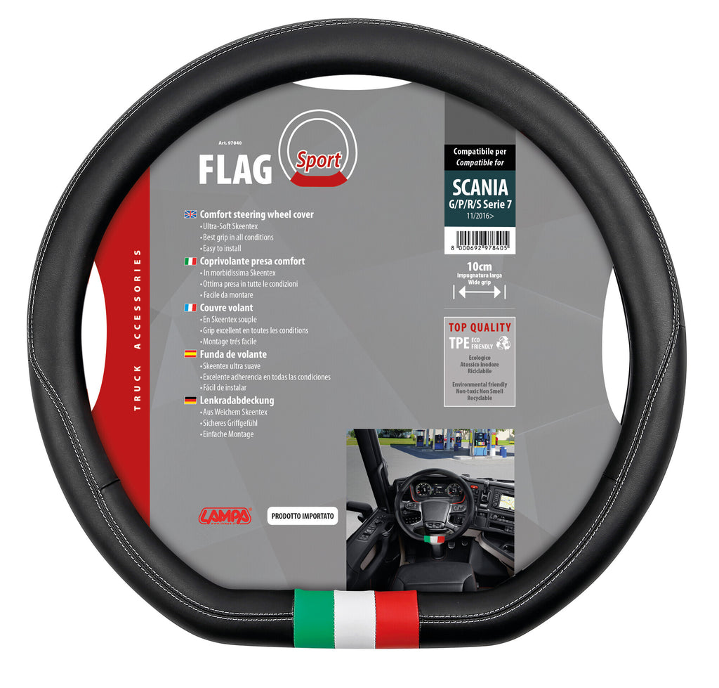 Flag Italia, coprivolante su misura in Skeentex - compatibile per Scania G Serie 7 - New Generation (01/18>) - Scania P Serie 7 - New Generation (01/18>) - Scania R Serie 7 - New Generation (11/16>02/25) - Scania S Serie 7 - New Generation (11/16>)