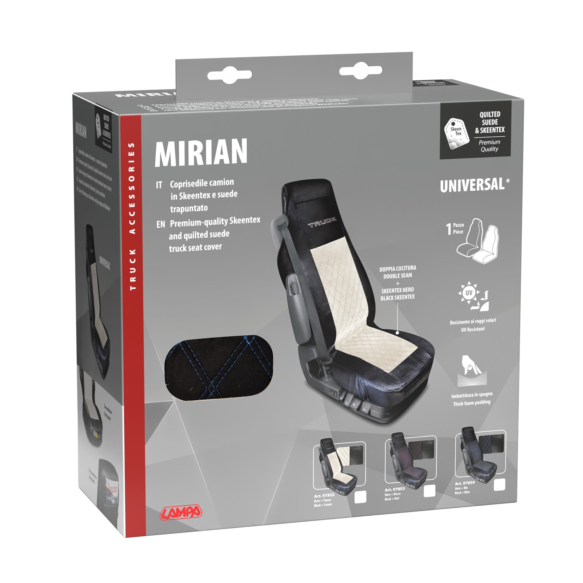 Mirian, coprisedile in Skeentex e suede trapuntato - Nero/Blu