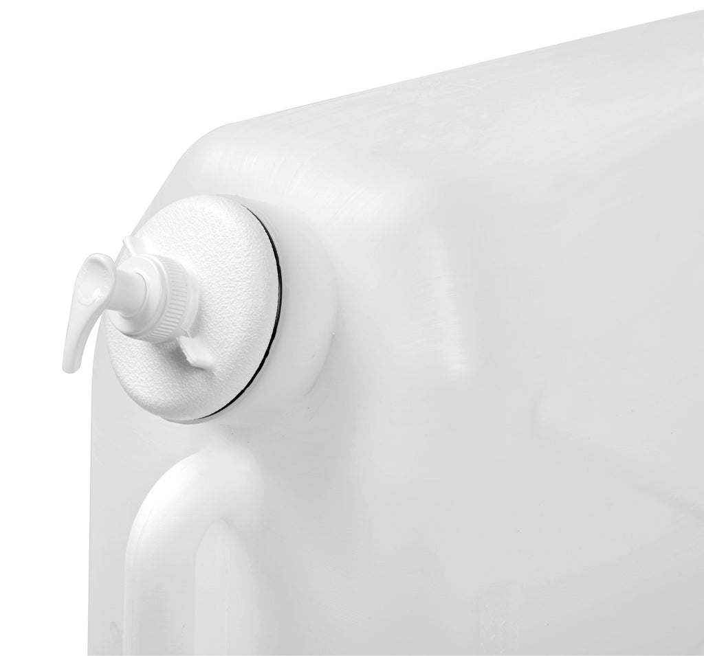Tanica in plastica, con rubinetto in metallo e dispenser porta sapone - 25 L