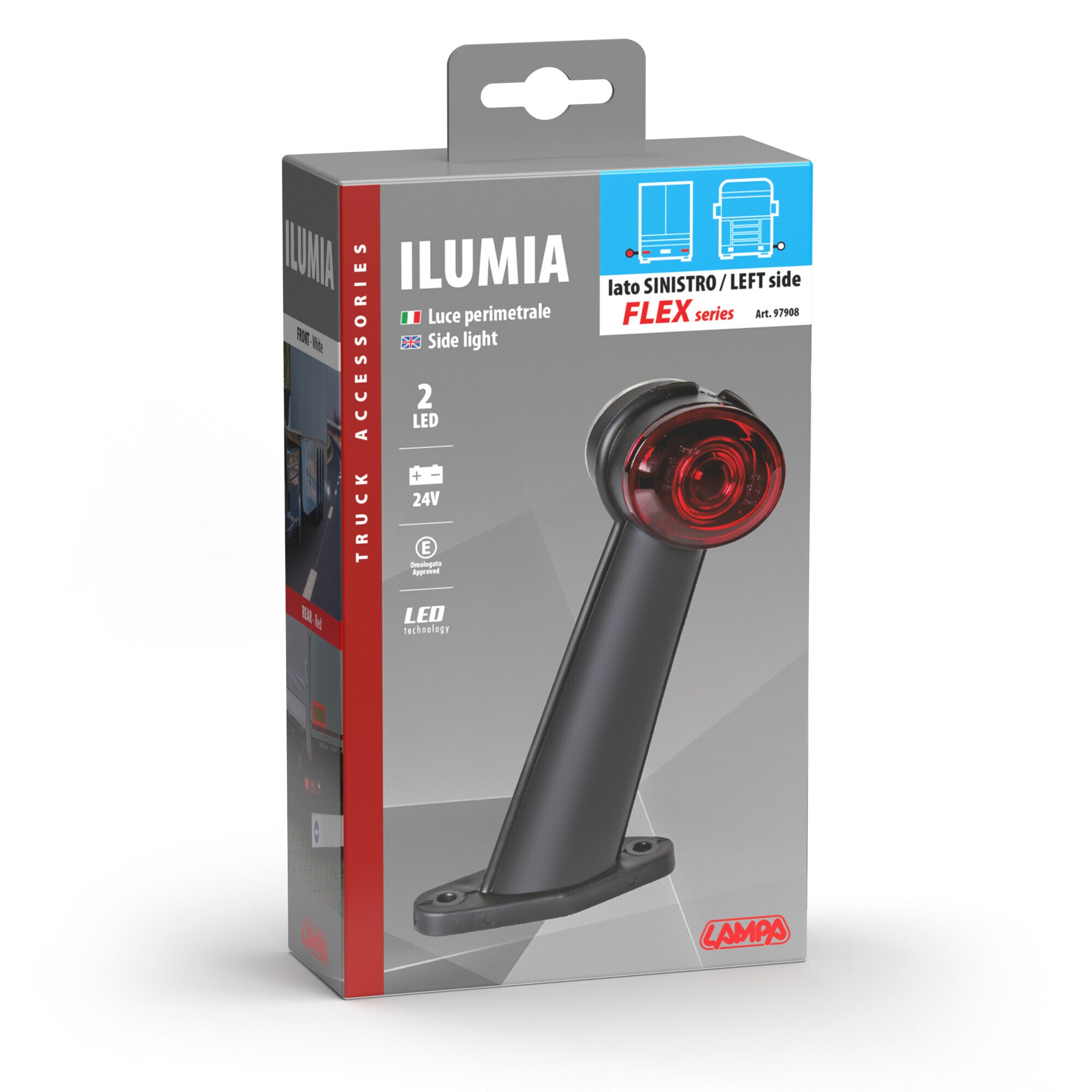 Ilumia, luce ingombro - 2 Led - 24V - 60° - Flex - Sinistra