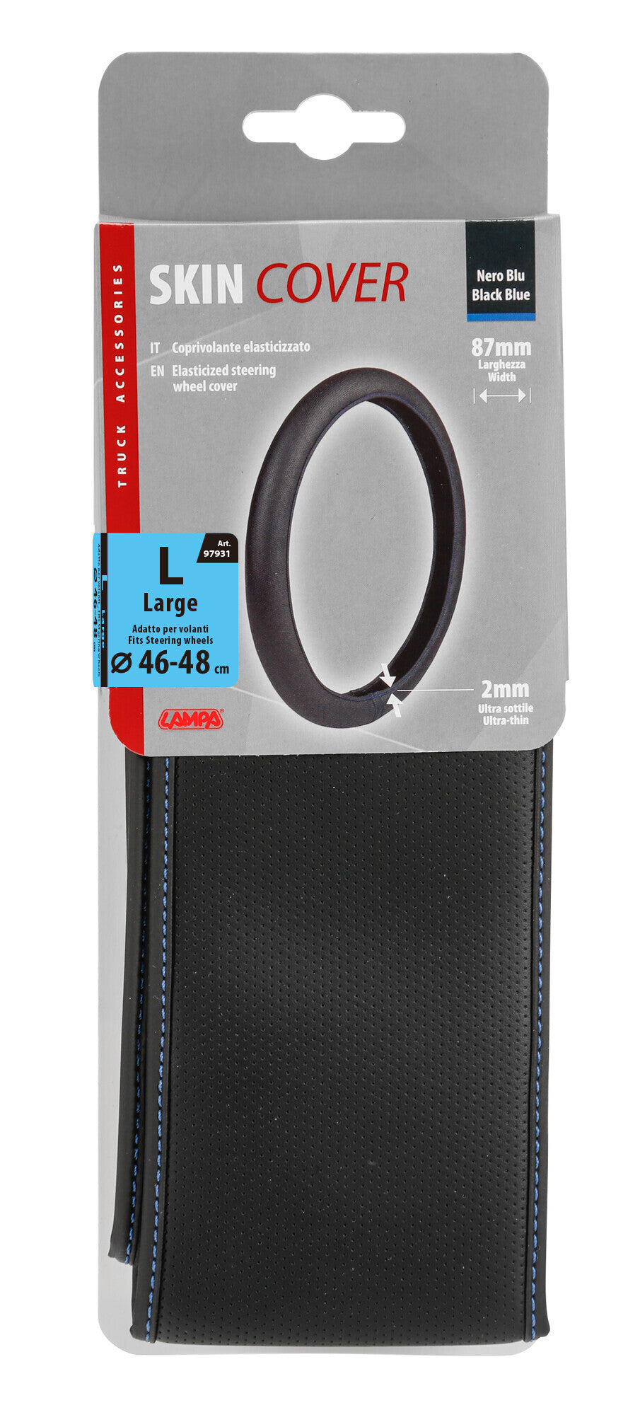 Skin-Cover, coprivolante elasticizzato in Skeentex - Nero/Blu - L - Ø 46/48 cm