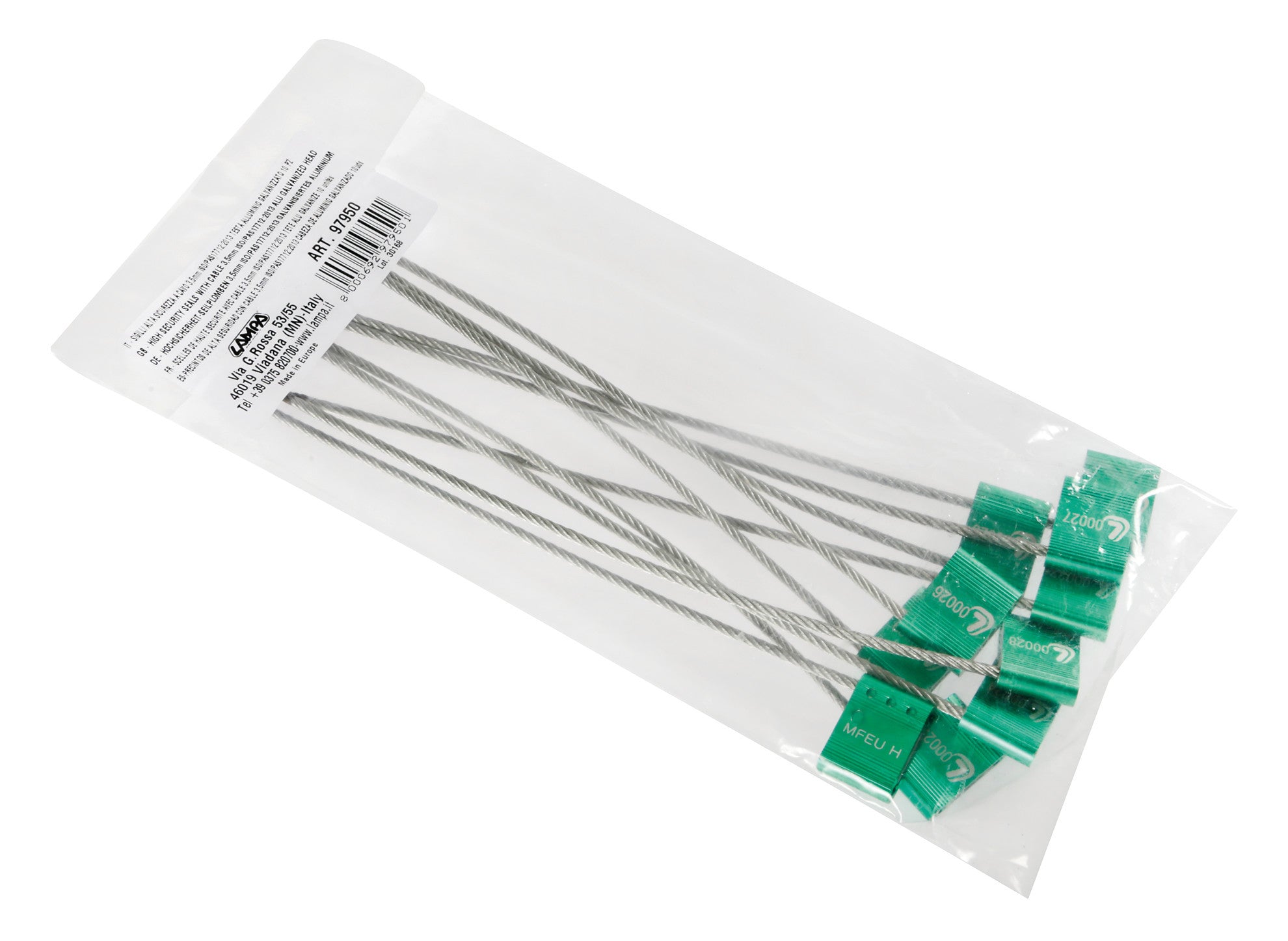 Set 10 Sigilli ad alta sicurezza, testa alluminio galvanizzato, cavo in acciaio