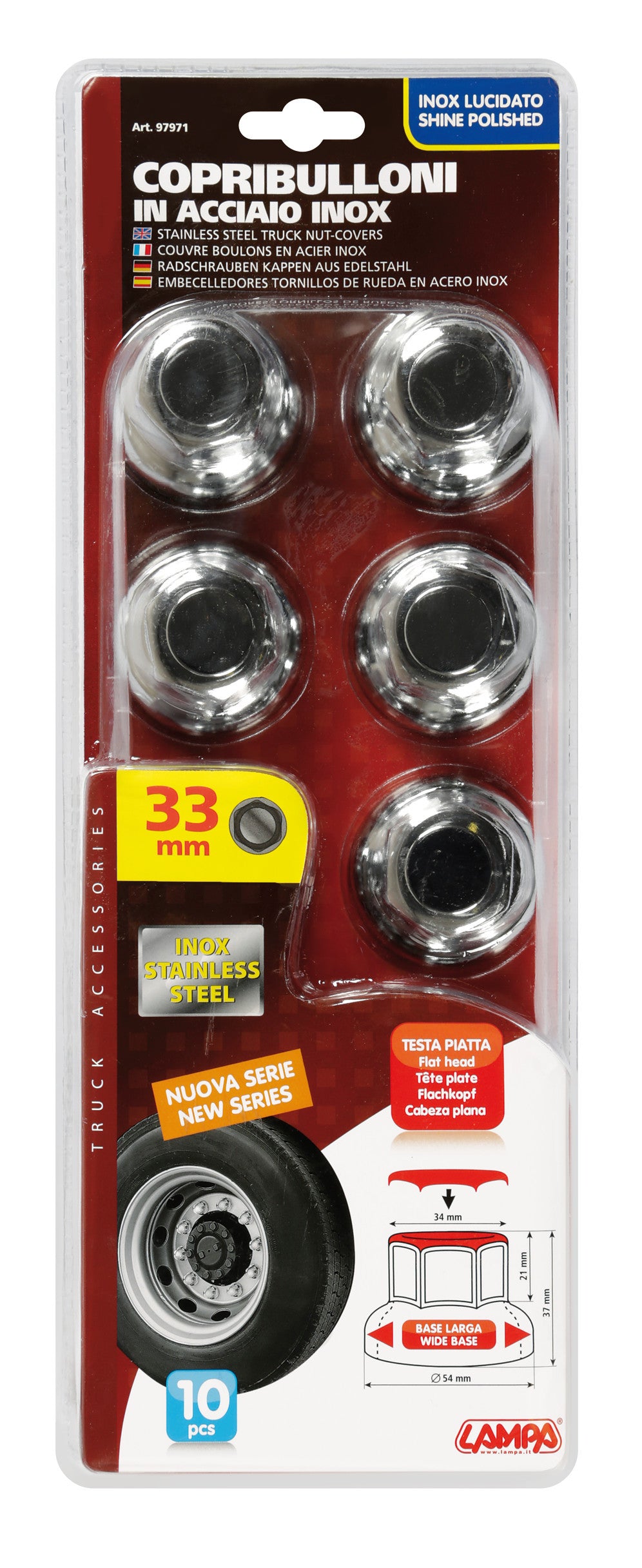 Boater, Set 10 copribulloni testa piatta in acciaio inox - Ø 33 mm - Cromo