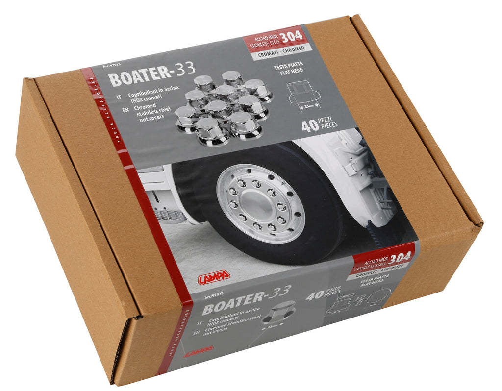 Boater, Set 40 copribulloni testa piatta in acciaio inox - Ø 33 mm - Cromo