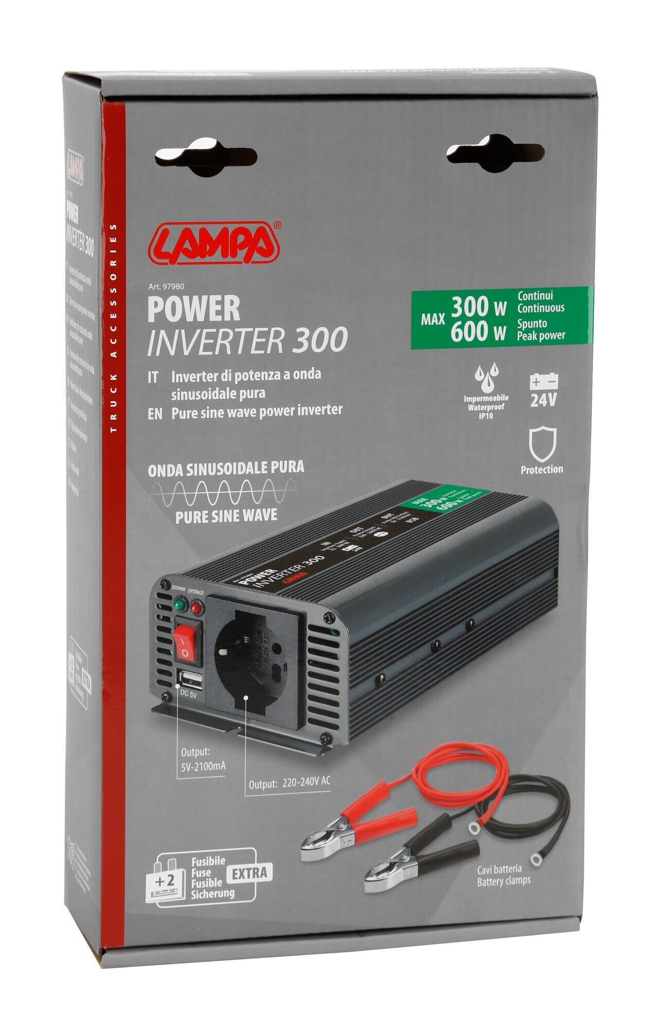 Power Inverter PSW300, trasformatore a onda sinusoidale pura 24V > 230V