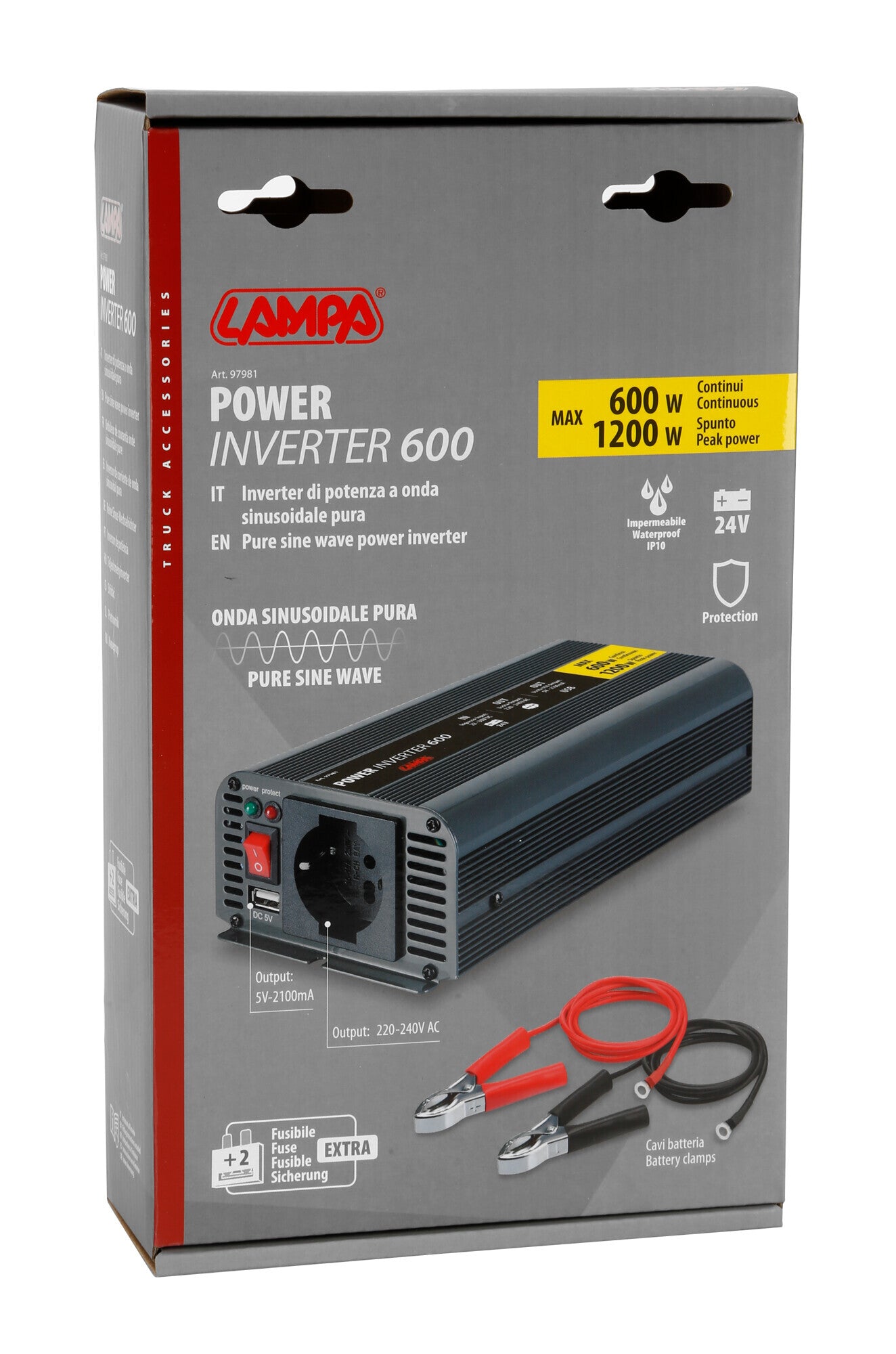 Power Inverter PSW600, trasformatore a onda sinusoidale pura 24V > 230V