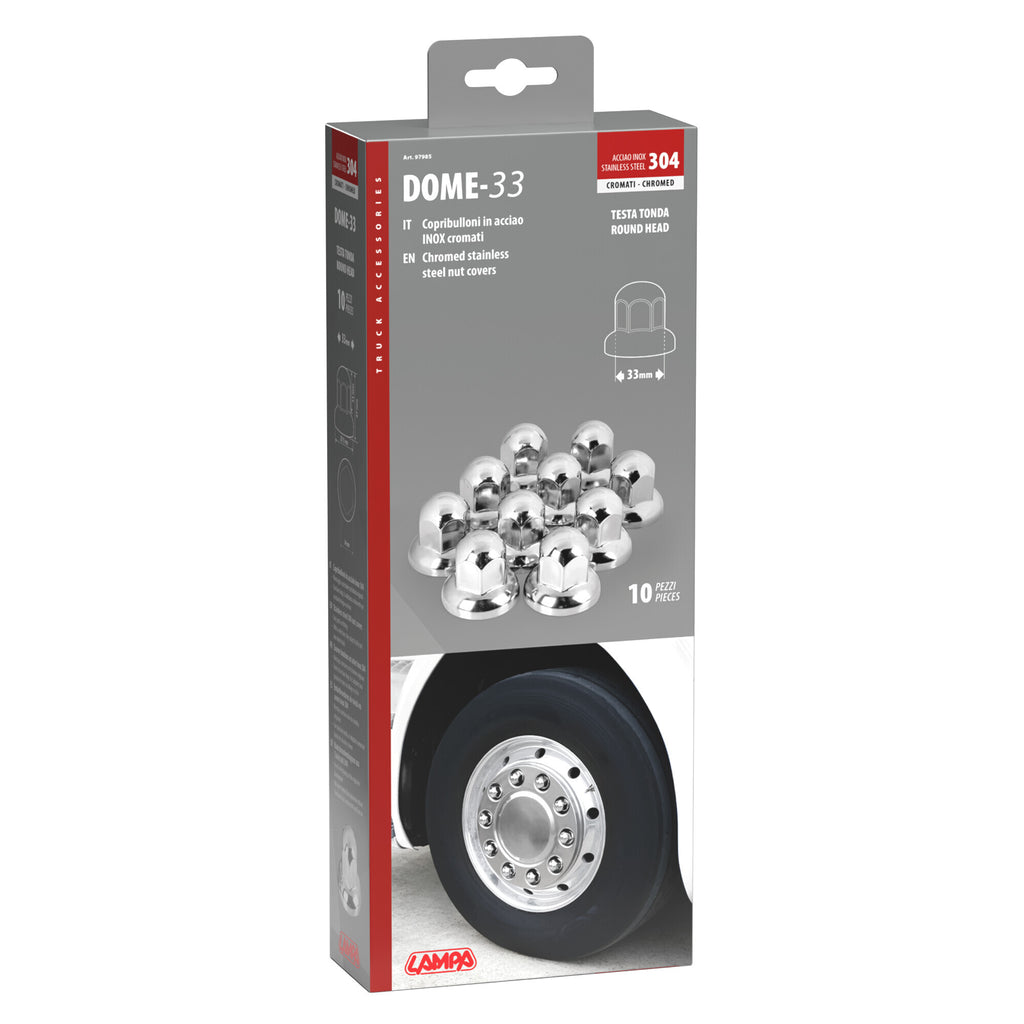 Dome, Set 10 copribulloni testa tonda in acciaio inox - Ø 33 mm - Cromo