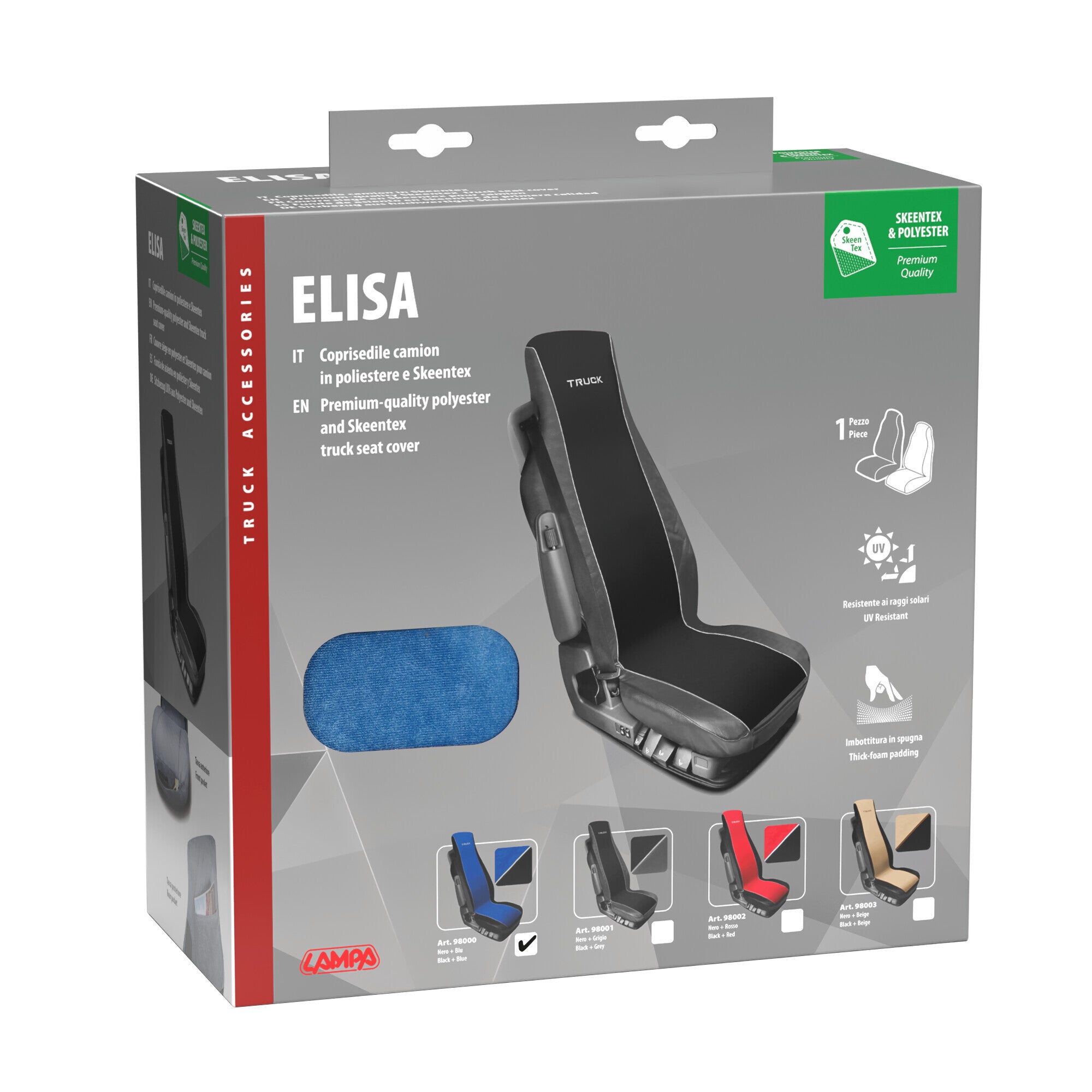 Elisa, coprisedile in poliestere e Skeentex per camion - Blu/Nero
