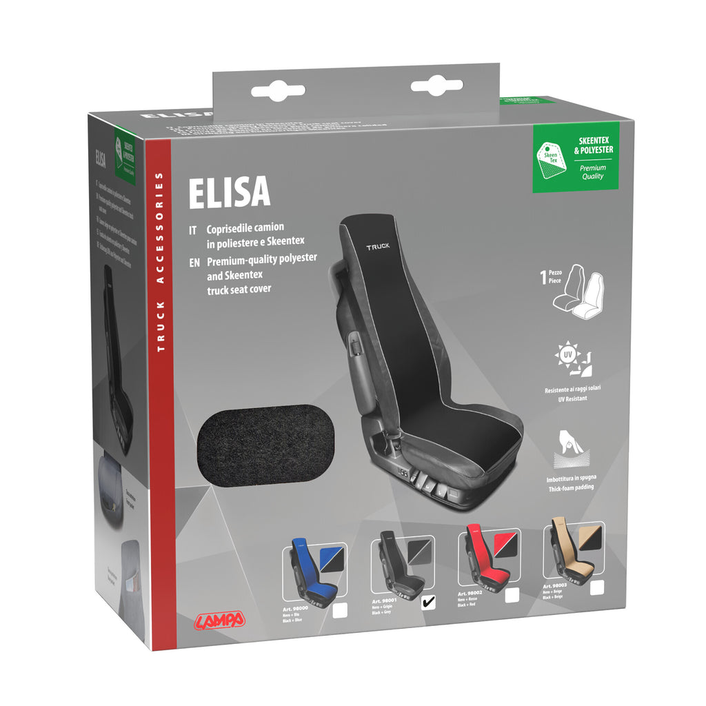 Elisa, coprisedile in poliestere e Skeentex per camion - Nero/Grigio