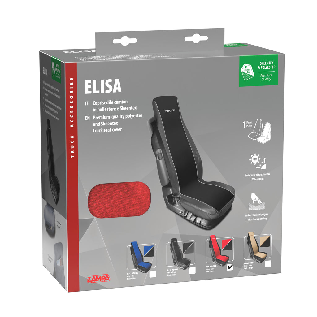 Elisa, coprisedile in poliestere e Skeentex per camion - Rosso/Nero