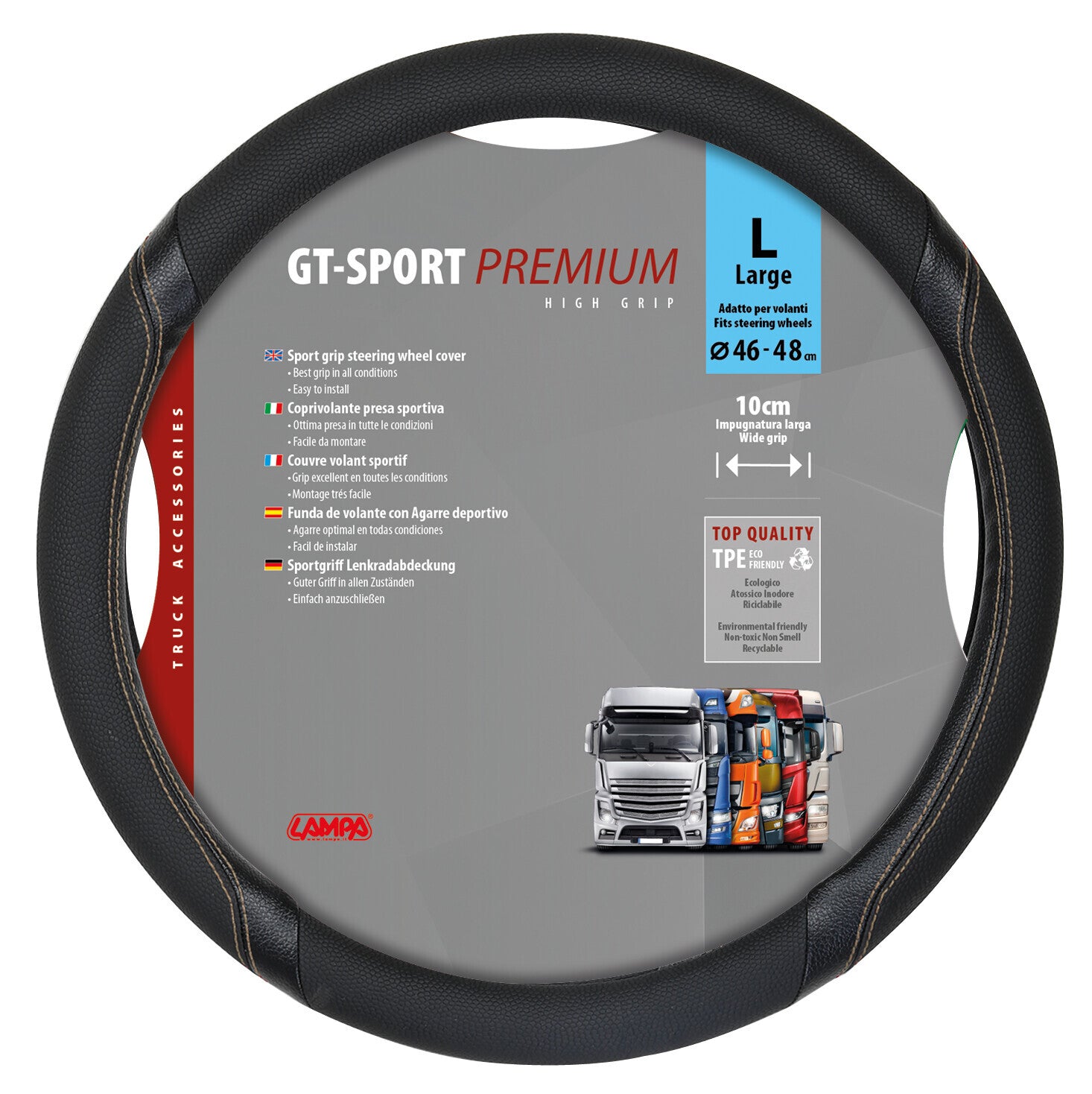 GT-Sport, coprivolante in Skeentex - L - Ø 46/48 cm - Nero/Beige