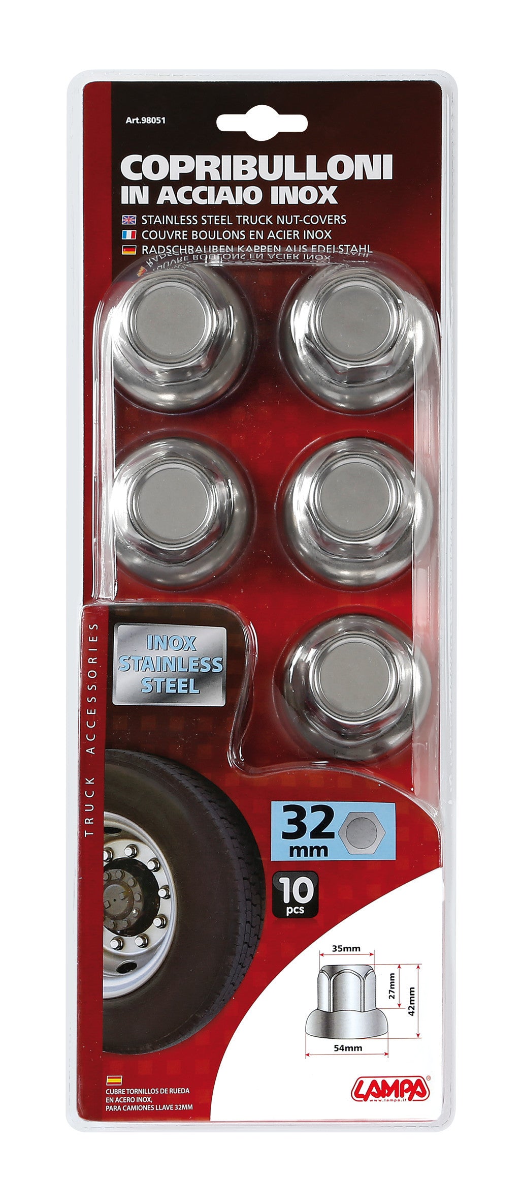 American, Set 10 copribulloni testa piatta in acciaio inox - Ø 32 mm
